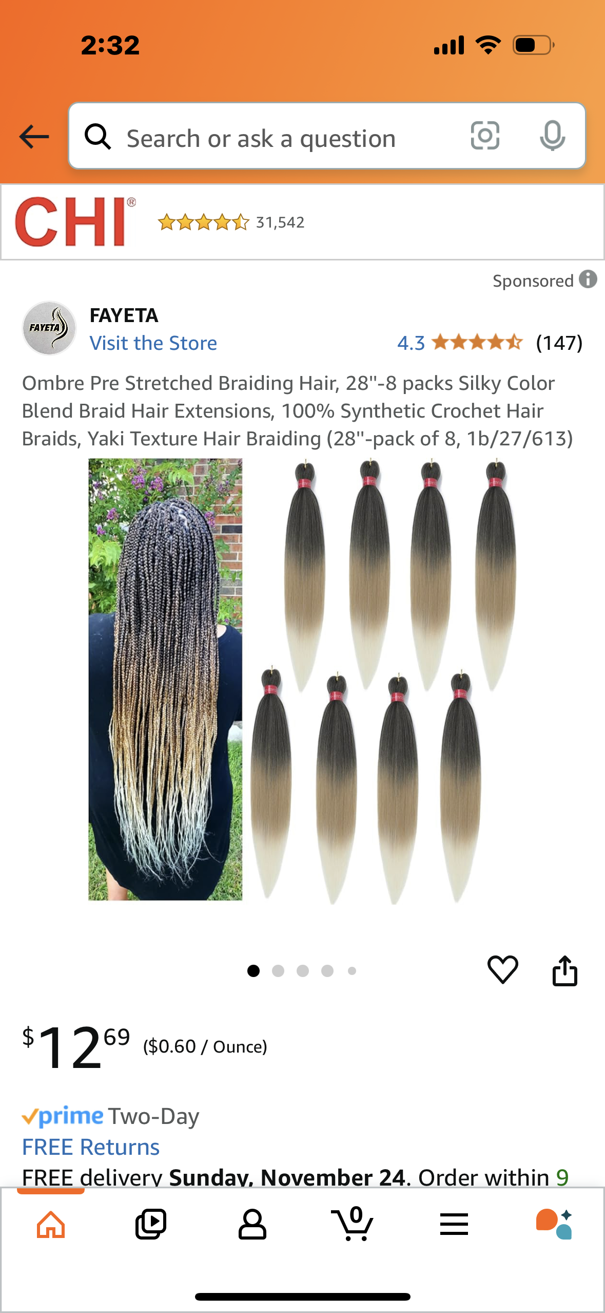 Ombre Pre Stretched Braiding Hair, 28''-8 packs Silky Color Blend Braid Hair Extensions, 100% Synthetic Crochet Hair Braids, Yaki Texture Hair Braiding (28''-pack of 8, 1b/27/613)