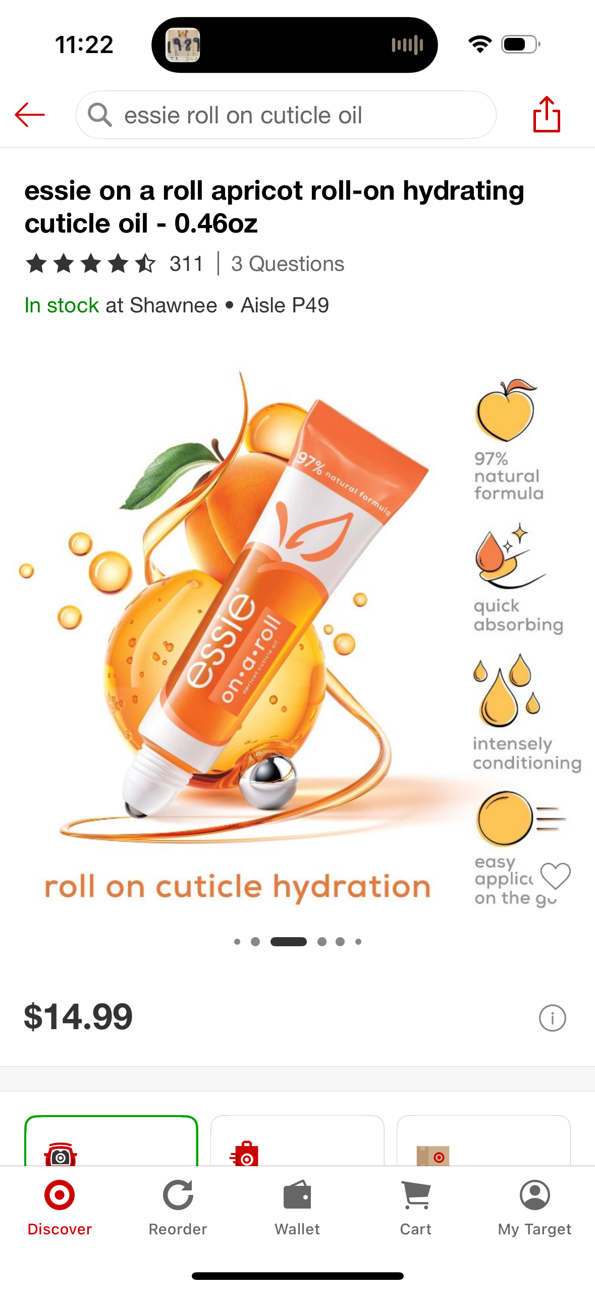 essie on a roll apricot roll-on hydrating cuticle oil - 0.46oz