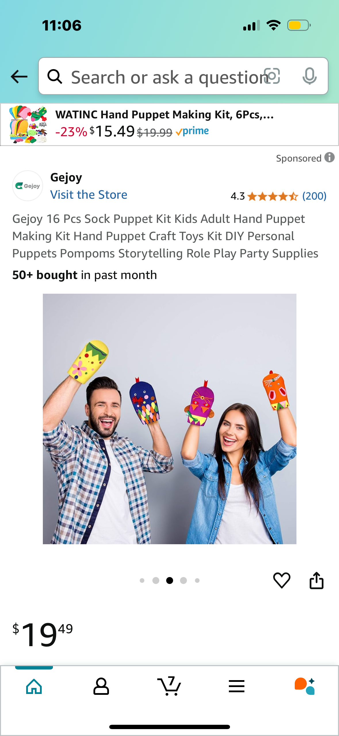 Gejoy 16 Pcs Sock Puppet Kit Kids Adult Hand Puppet Making Kit Hand Puppet Craft Toys Kit DIY Personal Puppets Pompoms Storytelling Role Play Party Supplies