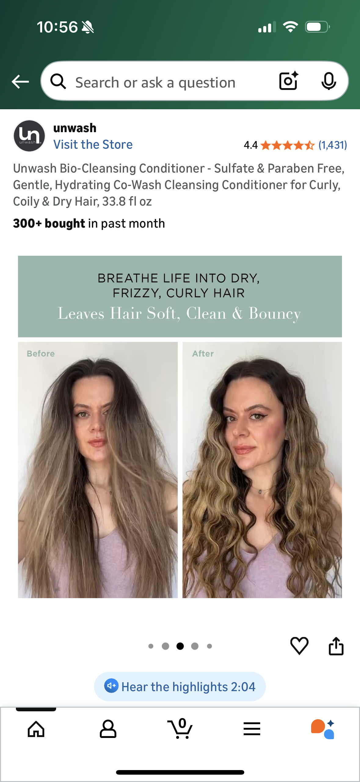 Unwash Bio-Cleansing Conditioner - Sulfate & Paraben Free, Gentle, Hydrating Co-Wash Cleansing Conditioner for Curly, Coily & Dry Hair, 33.8 fl oz