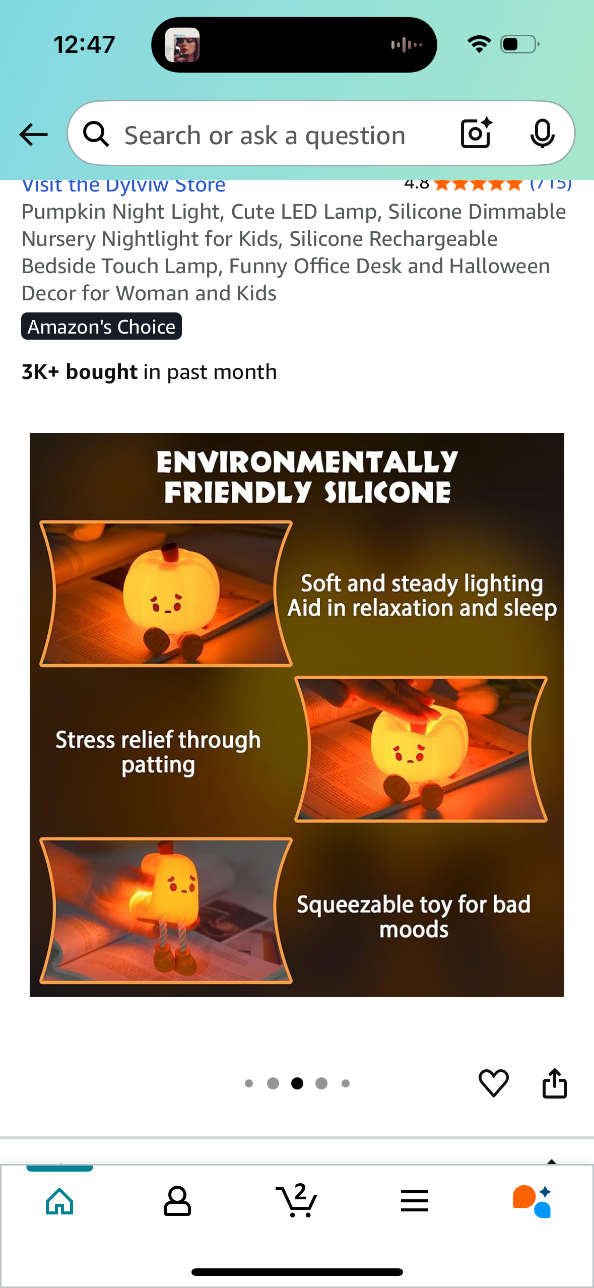 Pumpkin Night Light, Cute LED Lamp, Silicone Dimmable Nursery Nightlight for Kids, Silicone Rechargeable Bedside Touch Lamp, Funny Office Desk and Halloween Decor for Woman and Kids