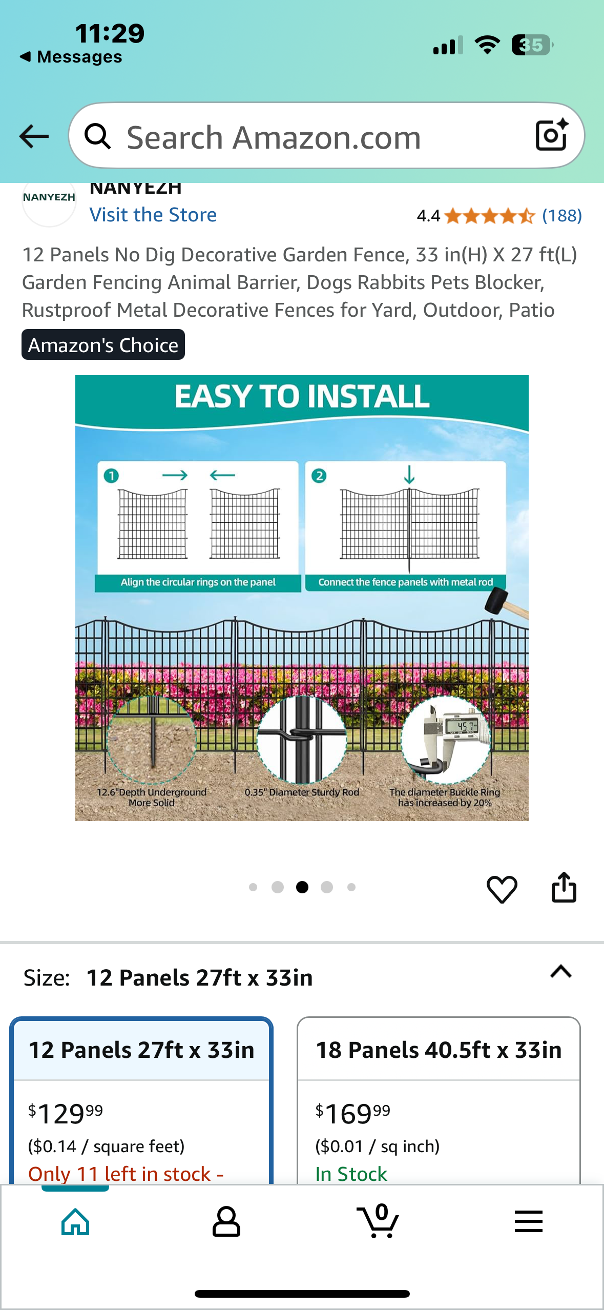 12 Panel No Dig Decorative Garden Fence, 33 in(H) X 27 ft(L), Garden Fencing, Animal Barrier, Rustproof Metal Decorative Fence for Yard, Outdoor, Patio (R659)