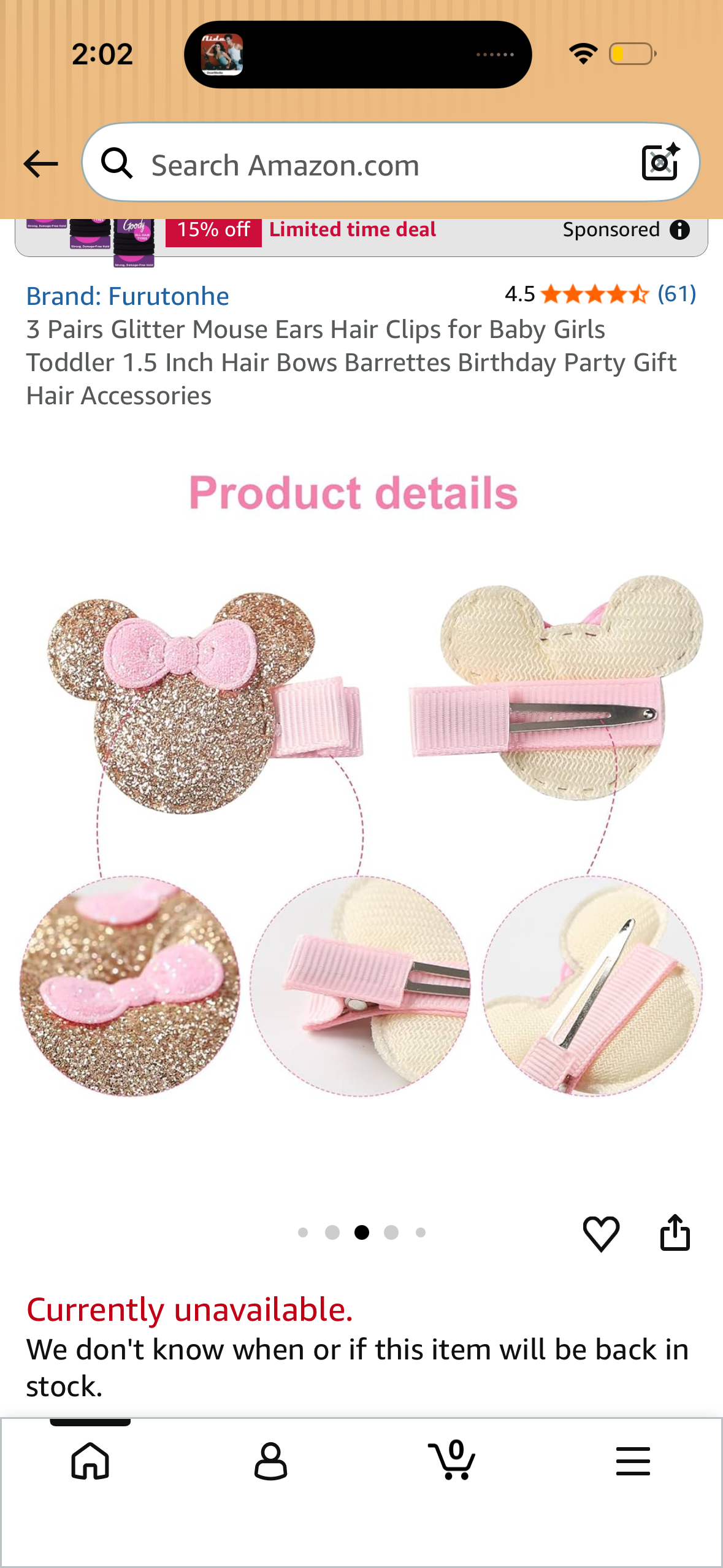 3 Pairs Glitter Mouse Ears Hair Clips for Baby Girls Toddler 1.5 Inch Hair Bows Barrettes Birthday Party Gift Hair Accessories