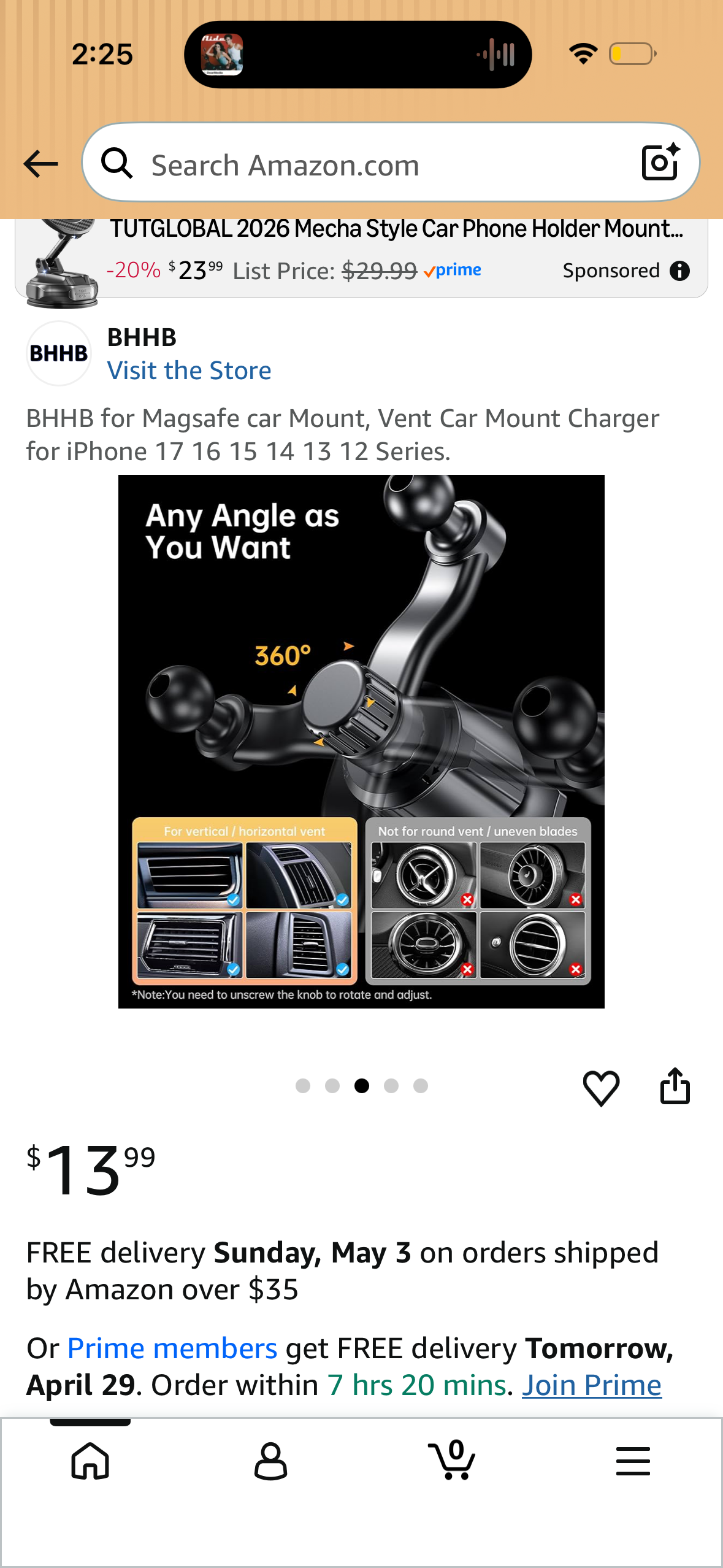 BHHB for Magsafe car Mount, Vent Car Mount Charger for iPhone 17 16 15 14 13 12 Series.