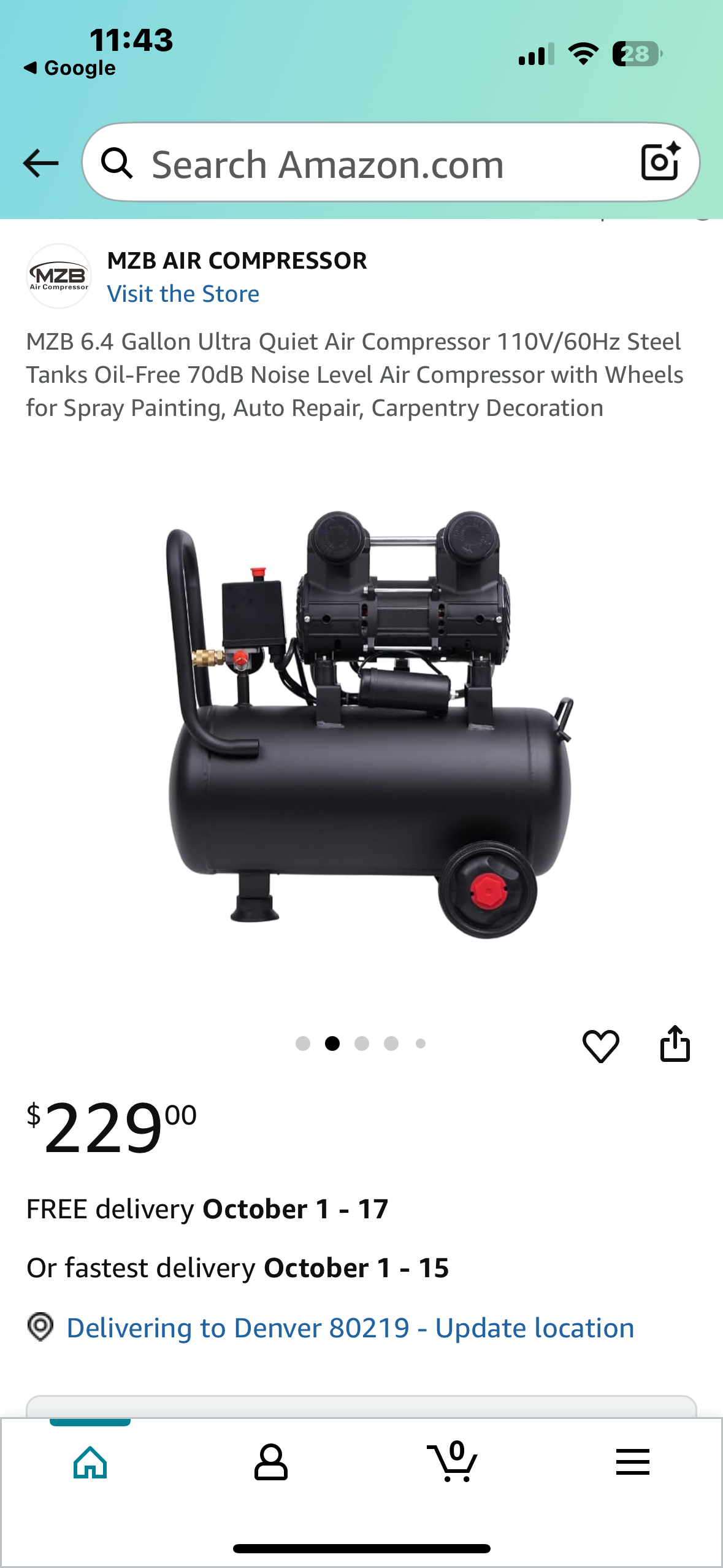 MZB 6.4 Gallon Ultra Quiet Air Compressor 110V/60Hz Steel Tanks Oil-Free 70dB Noise Level Air Compressor with Wheels for Spray Painting, Auto Repair, Carpentry(G847)