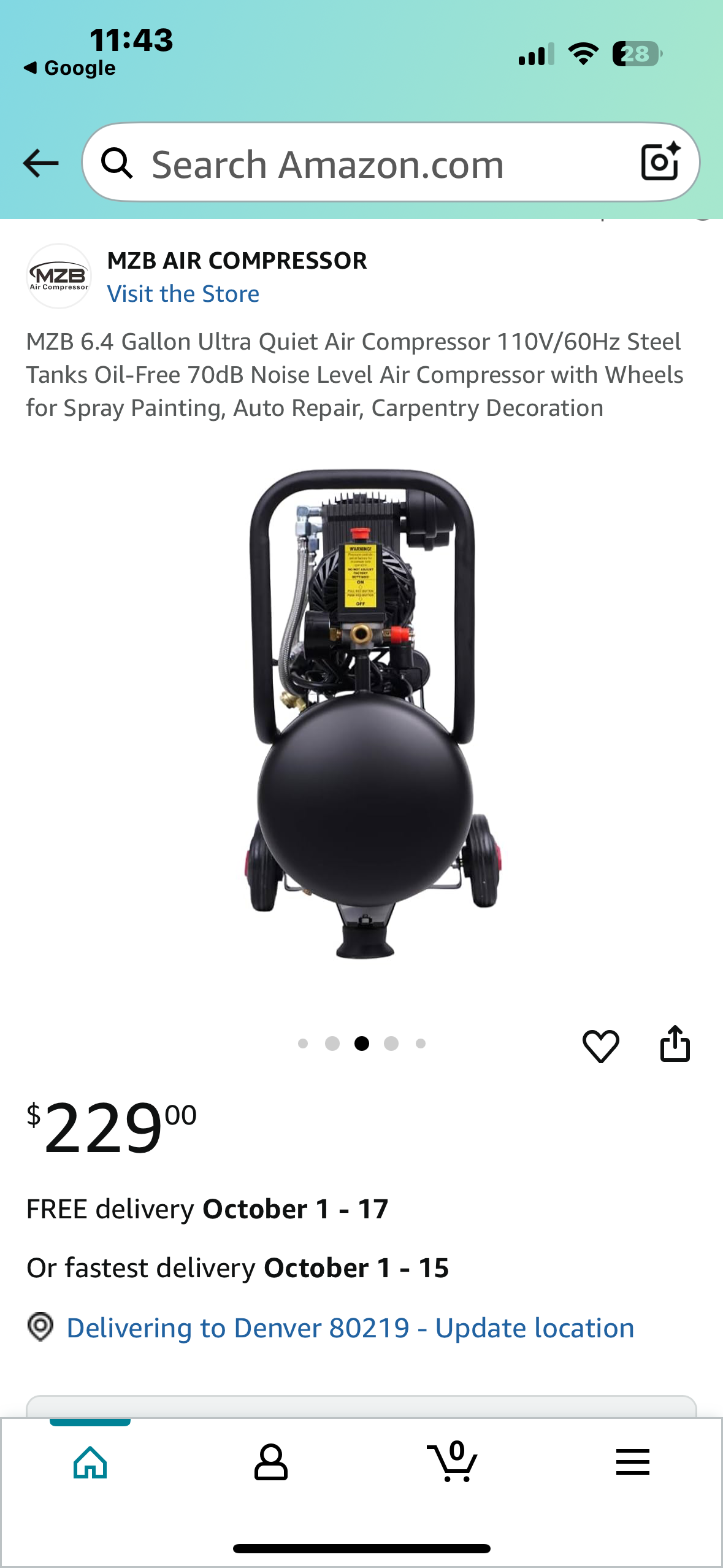 MZB 6.4 Gallon Ultra Quiet Air Compressor 110V/60Hz Steel Tanks Oil-Free 70dB Noise Level Air Compressor with Wheels for Spray Painting, Auto Repair, Carpentry(G847)