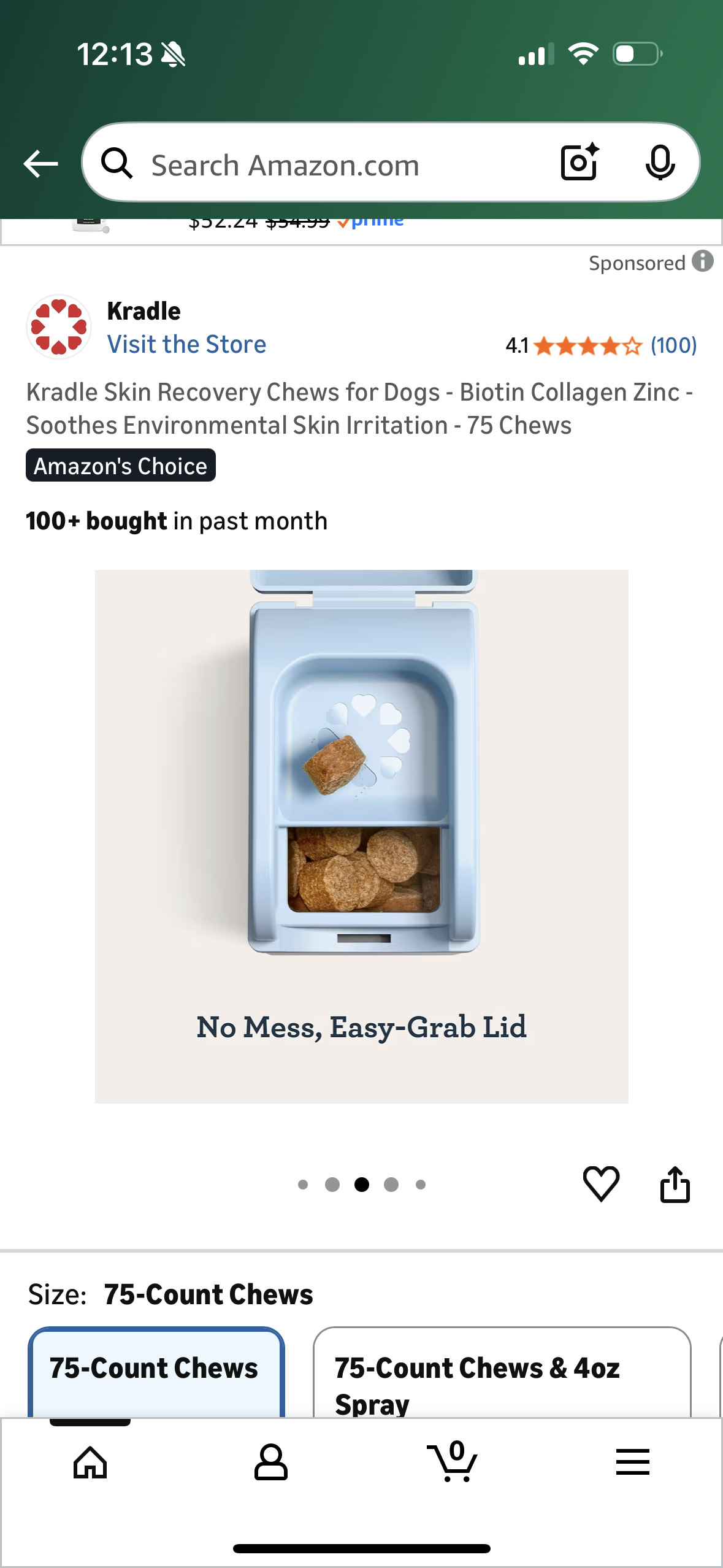 Kradle Skin Recovery Chews for Dogs - Biotin Collagen Zinc - Soothes Environmental Skin Irritation - 75 Chews