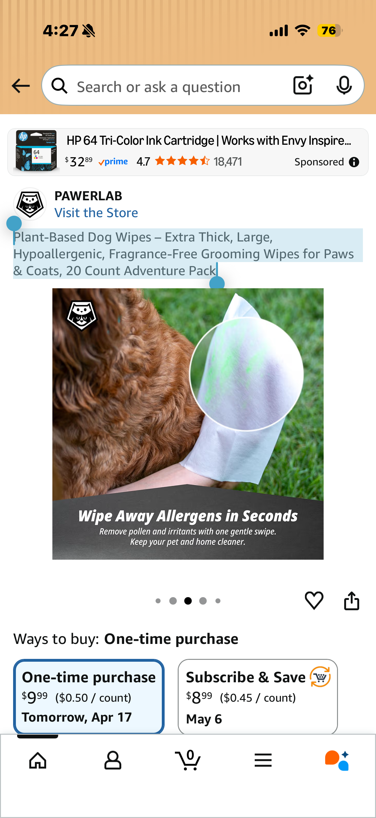 Plant-Based Dog Wipes – Extra Thick, Large, Hypoallergenic, Fragrance-Free Grooming Wipes for Paws & Coats, 20 Count Adventure Pack