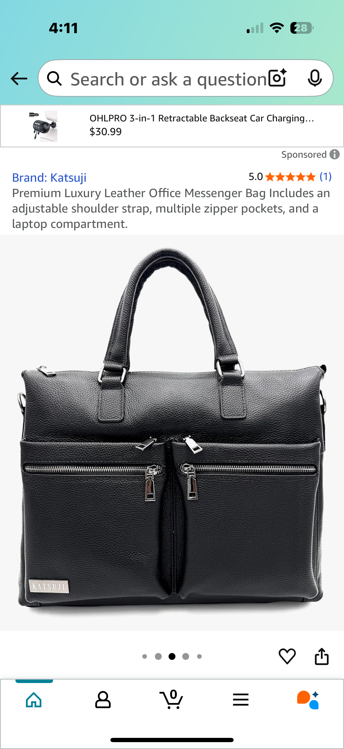 Premium Luxury Leather Office Messenger Bag Includes an adjustable shoulder strap, multiple zipper pockets, and a laptop compartment