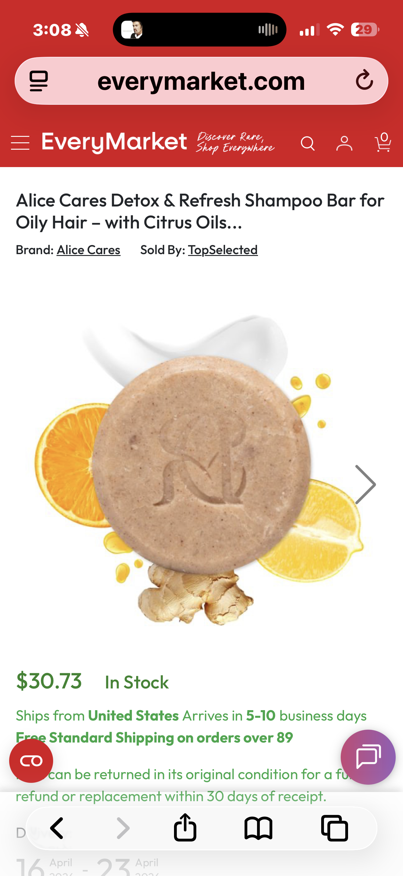 Alice Cares Detox & Refresh Shampoo Bar for Oily Hair – with Citrus Oils, Ginger & Cinnamon Extracts – Detoxifying, Clarifying & Sulfate-Free – Zero Waste, Travel-Friendly