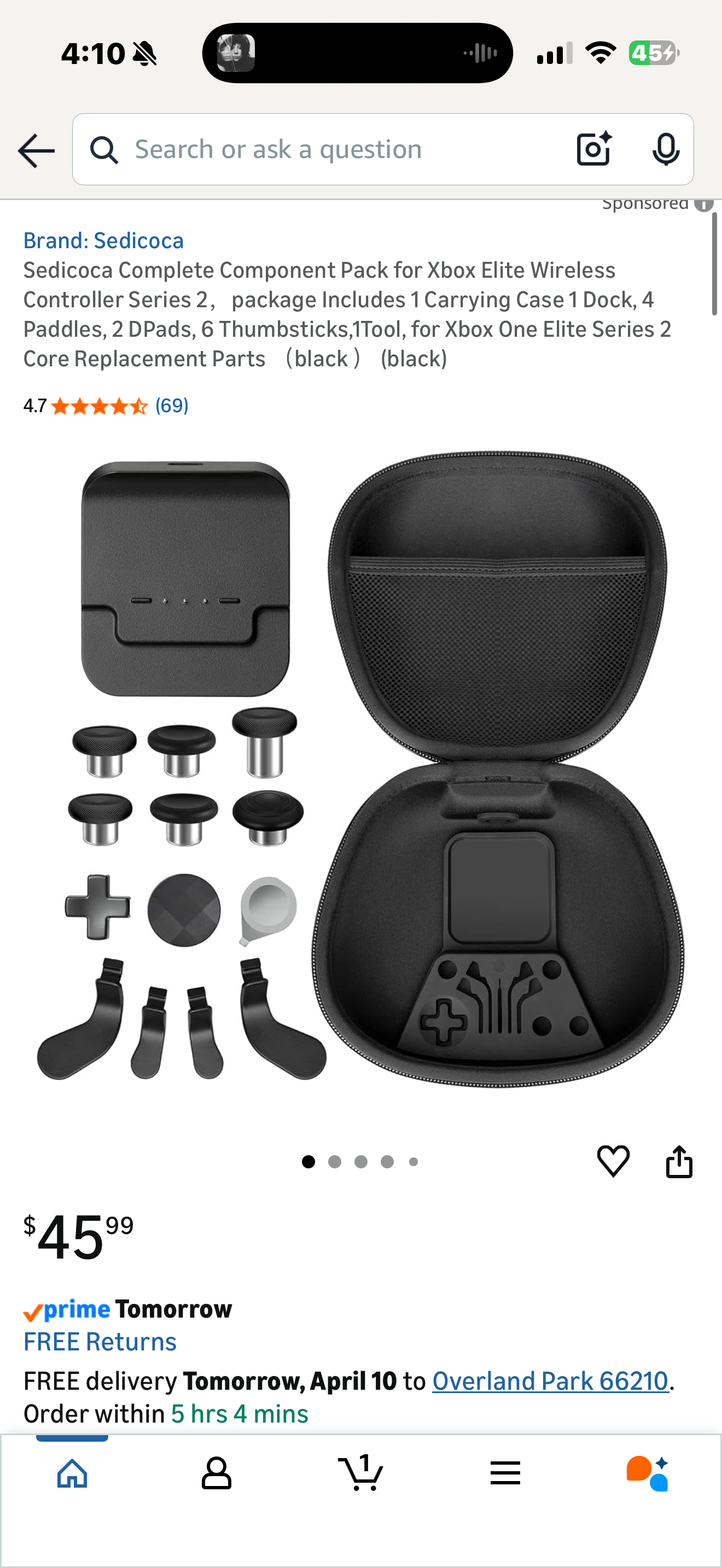 Sedicoca Complete Component Pack for Xbox Elite Wireless Controller Series 2,package Includes 1 Carrying Case 1 Dock, 4 Paddles, 2 DPads, 6 Thumbsticks,1Tool, for Xbox One Elite Series 2 Core Replacement Parts (Black)