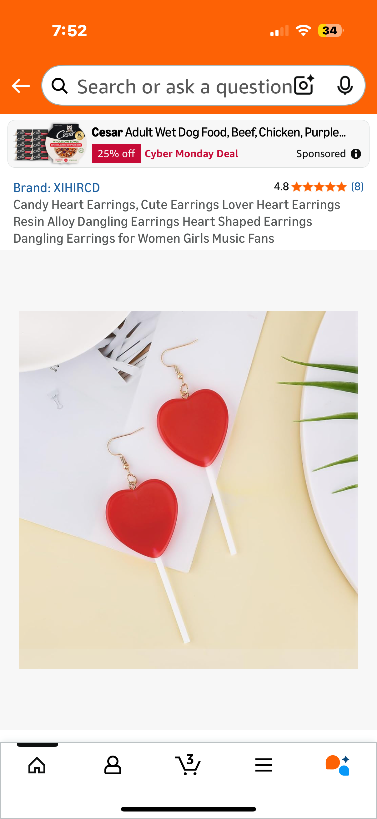 Candy Heart Earrings, Cute Earrings Lover Heart Earrings Resin Alloy Dangling Earrings Heart Shaped Earrings Dangling Earrings for Women Girls Music Fans