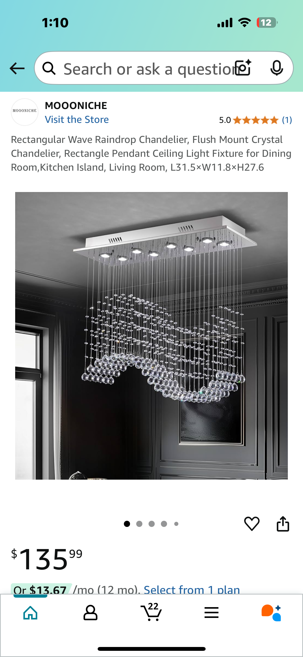 Rectangular Wave Raindrop Chandelier, L31.5×W11.8×H27.6 (L885)