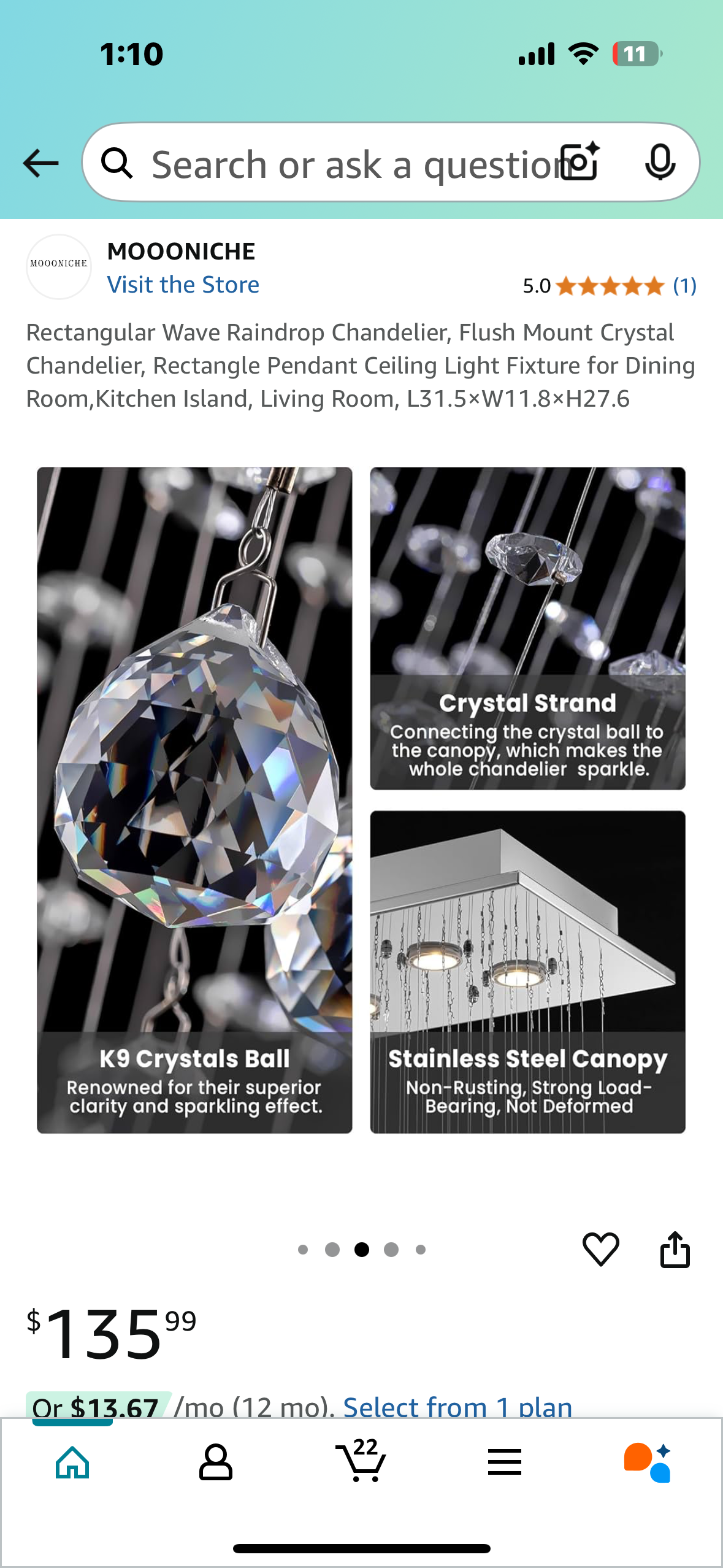 Rectangular Wave Raindrop Chandelier, L31.5×W11.8×H27.6 (L885)