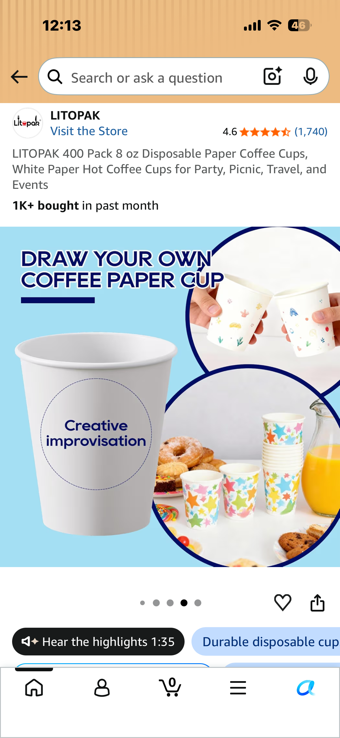 LITOPAK 400 Pack 8 oz Disposable Paper Coffee Cups, White Paper Hot Coffee Cups for Party, Picnic, Travel, and Events