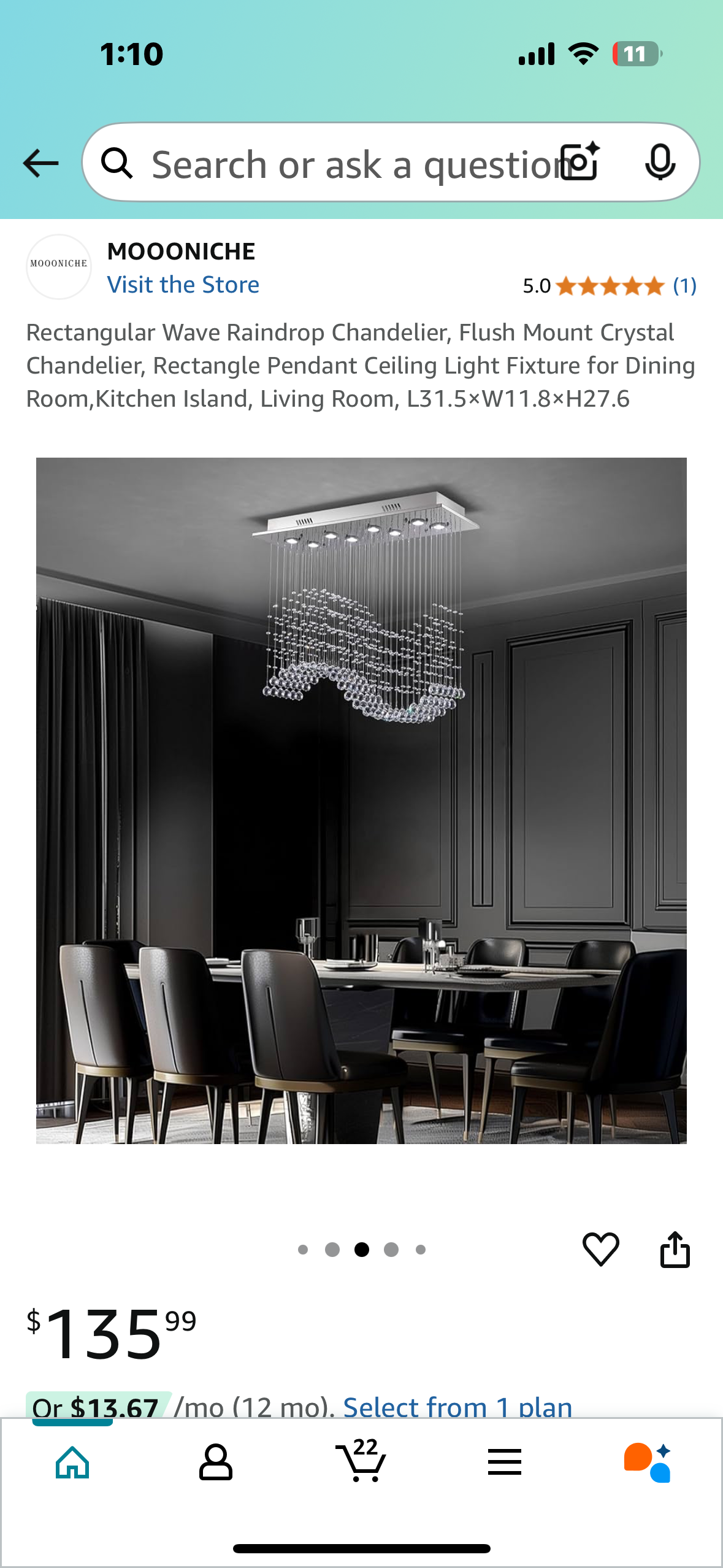 Rectangular Wave Raindrop Chandelier, L31.5×W11.8×H27.6 (L885)