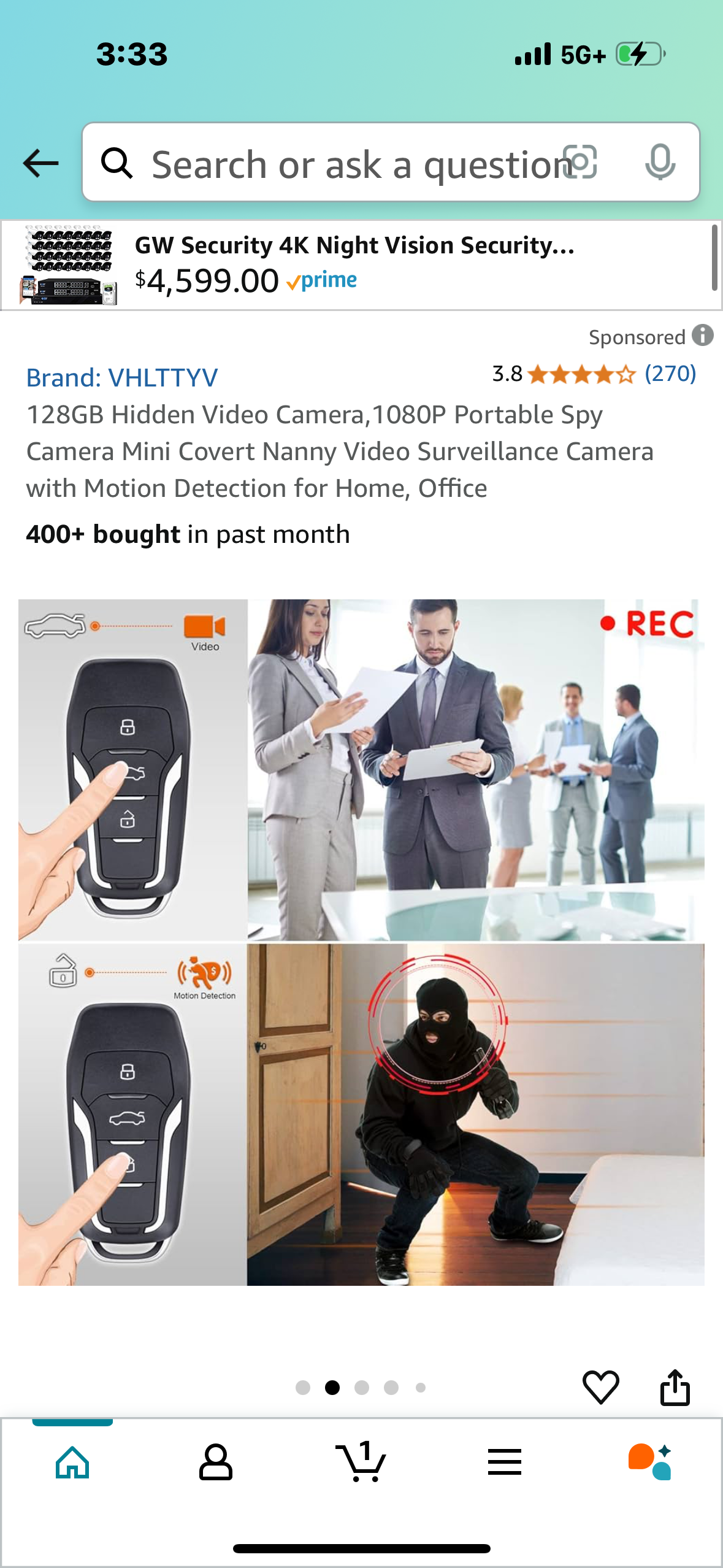 128GB Hidden Video Camera,1080P Portable Spy Camera Mini Covert Nanny Video Surveillance Camera with Motion Detection for Home, Office