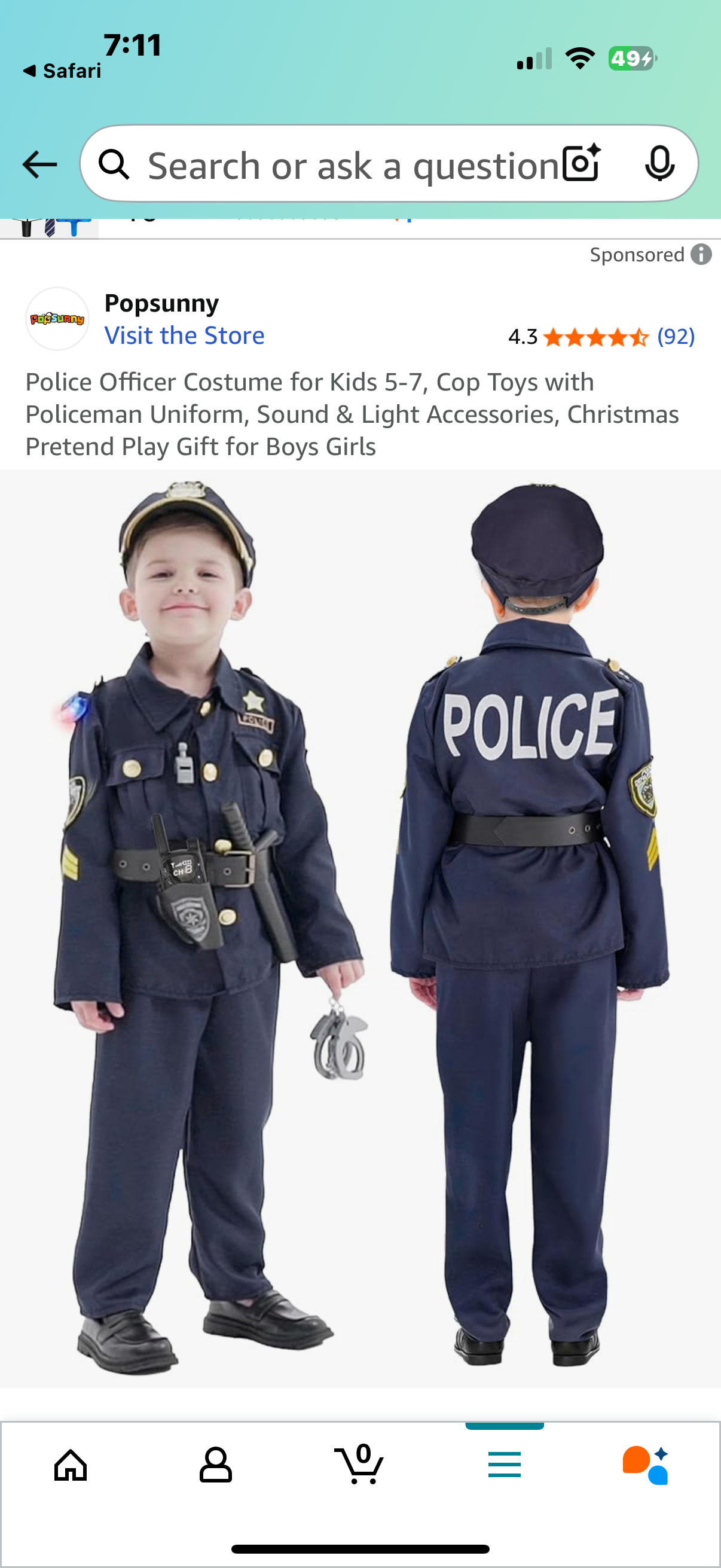 Police Officer Costume for Kids 5-7, Cop Toys with Policeman Uniform, Sound & Light Accessories, Christmas Pretend Play Gift for Boys Girls