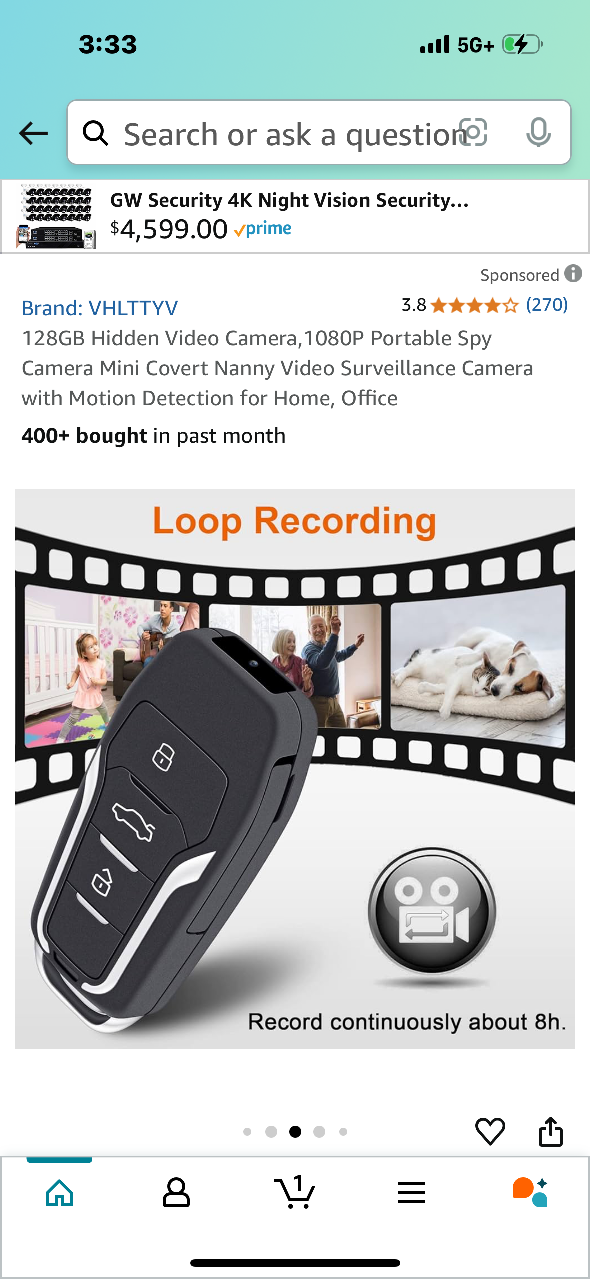 128GB Hidden Video Camera,1080P Portable Spy Camera Mini Covert Nanny Video Surveillance Camera with Motion Detection for Home, Office