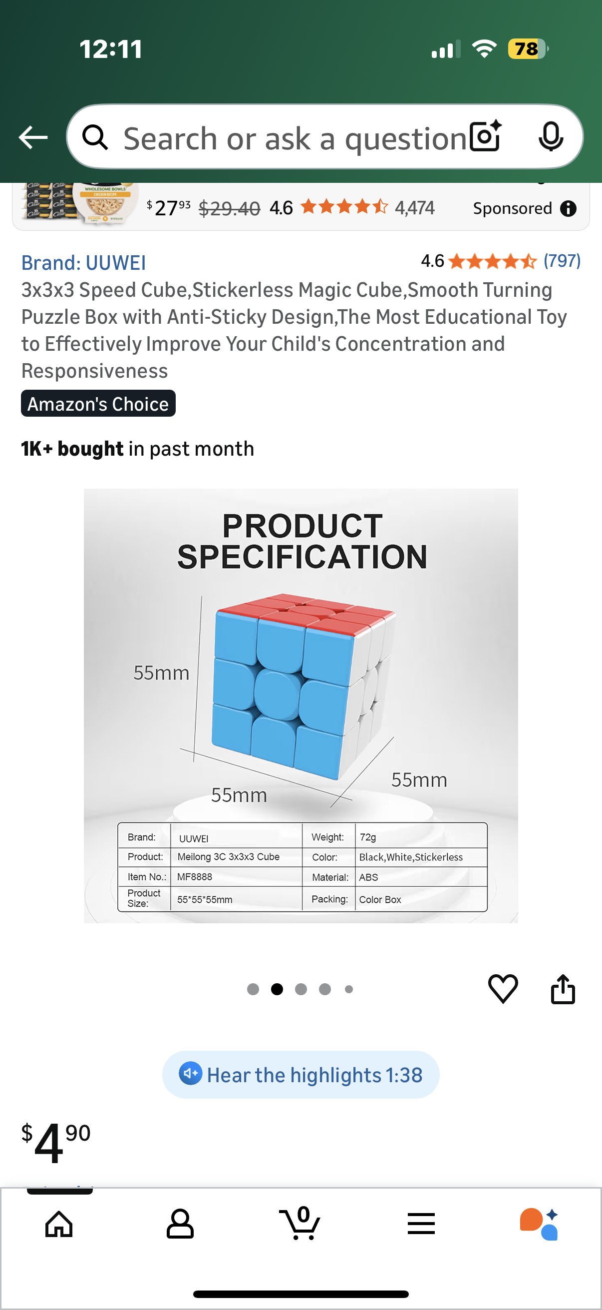 ‼️2 for $3‼️3x3x3 Speed Cube,Stickerless Magic Cube,Smooth Turning Puzzle Box with Anti-Sticky Design,The Most Educational Toy to Effectively Improve Your Child's Concentration and Responsiveness