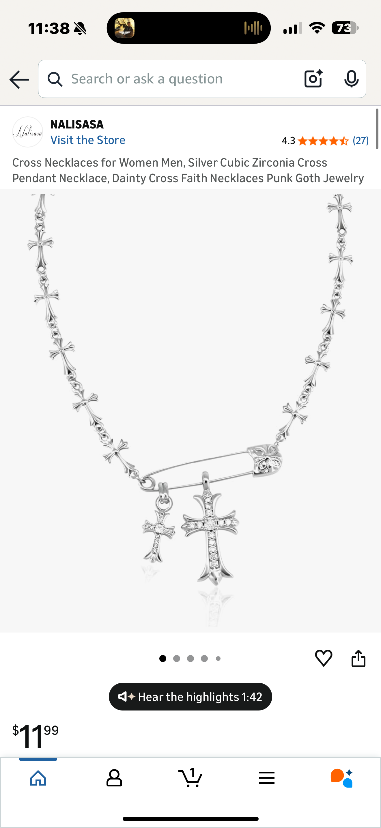 Cross Necklaces for Women Men, Silver Cubic Zirconia Cross Pendant Necklace, Dainty Cross Faith Necklaces Punk Goth Jewelry