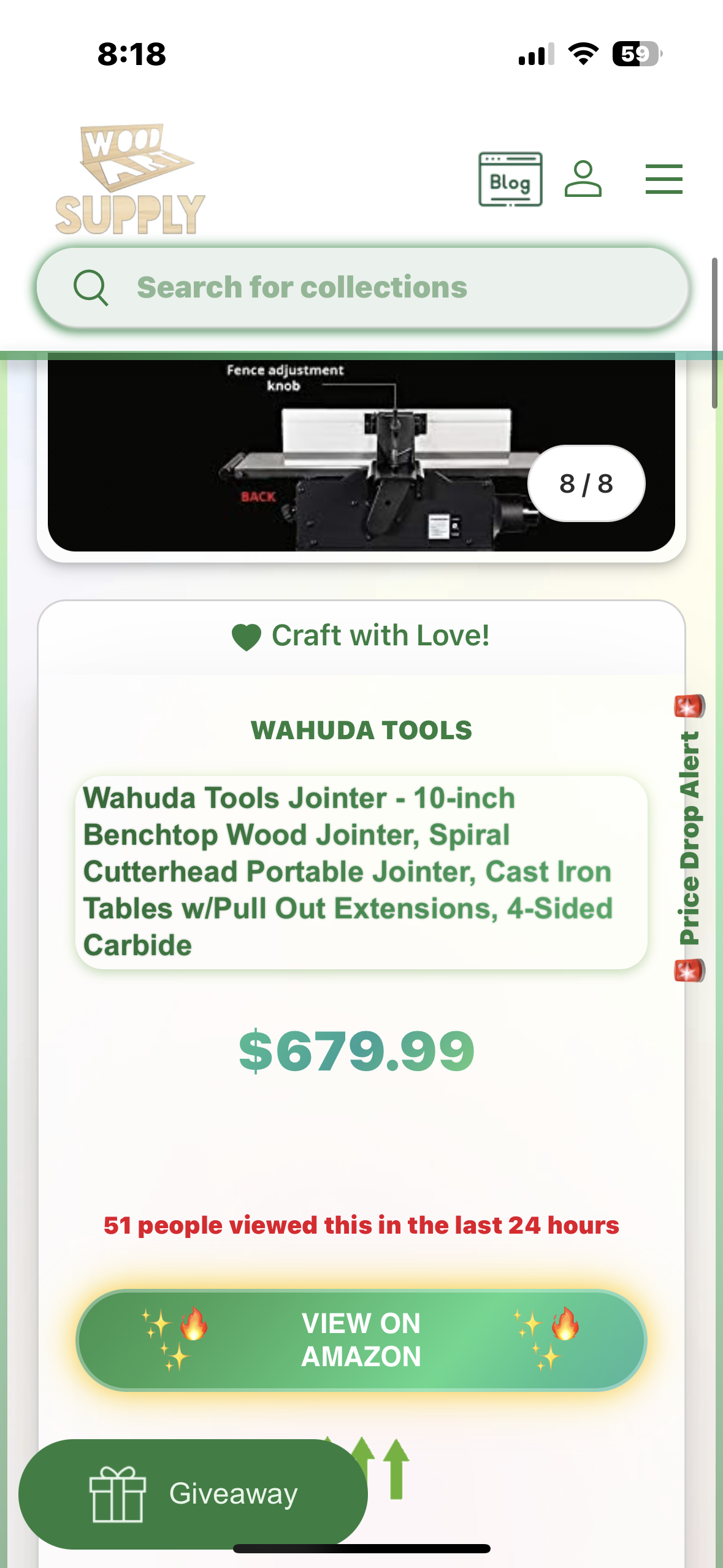 Jointer - 10-inch Benchtop Wood Jointer, Spiral Cutterhead Portable Jointer, Cast Iron Tables w/Pull Out Extensions, 4-Sided Carbide Tips & 12amp Motor, Woodworking Tools (50110CC-WHD) (G849)