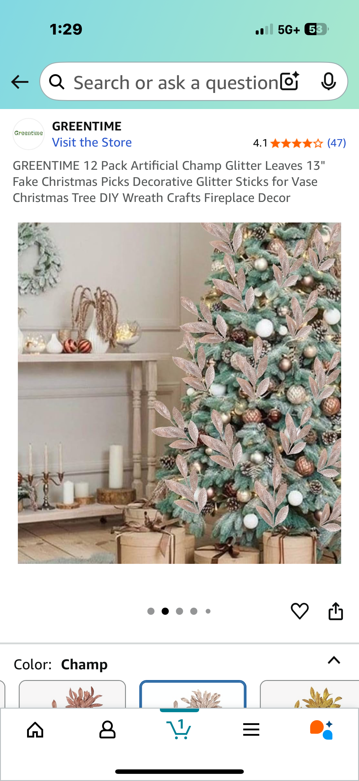 12 Pack Artificial Champ Glitter Leaves 13" Fake Christmas Picks Decorative Glitter Sticks for Vase Christmas Tree DIY Wreath Crafts Fireplace Decor
