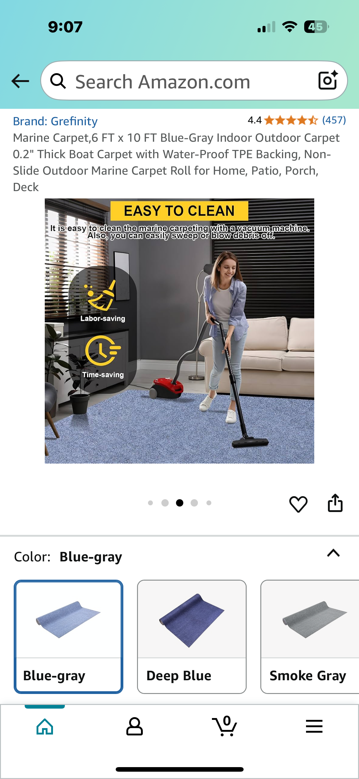 Marine Carpet,6 FT x 10 FT Blue-Gray Indoor Outdoor Carpet with Water-Proof TPE Backing, Non-Slide Outdoor Marine Carpet Roll for Home, Patio, Porch, Deck (G850)