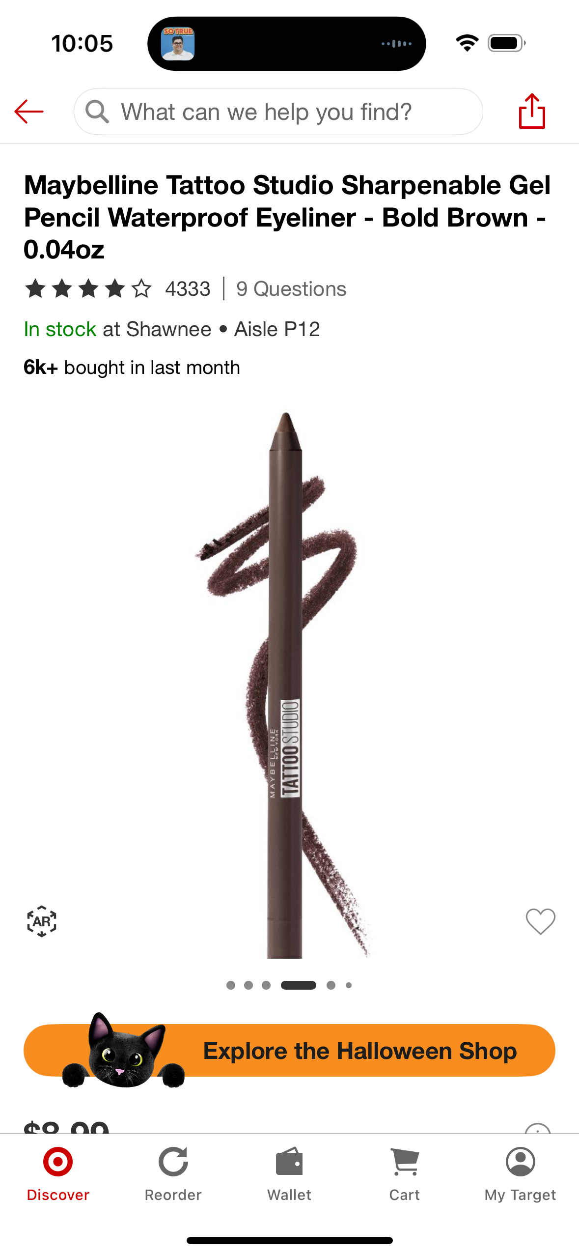 Maybelline Tattoo Studio Sharpenable Gel Pencil Waterproof Eyeliner - Bold Brown - 0.04oz