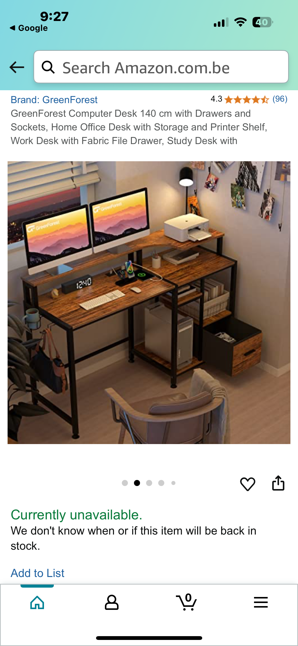 GreenForest Computer Desk 140 cm with Drawers and Sockets, Home Office Desk with Storage and Printer Shelf, Work Desk with Fabric File Drawer, Study Desk with (O444)