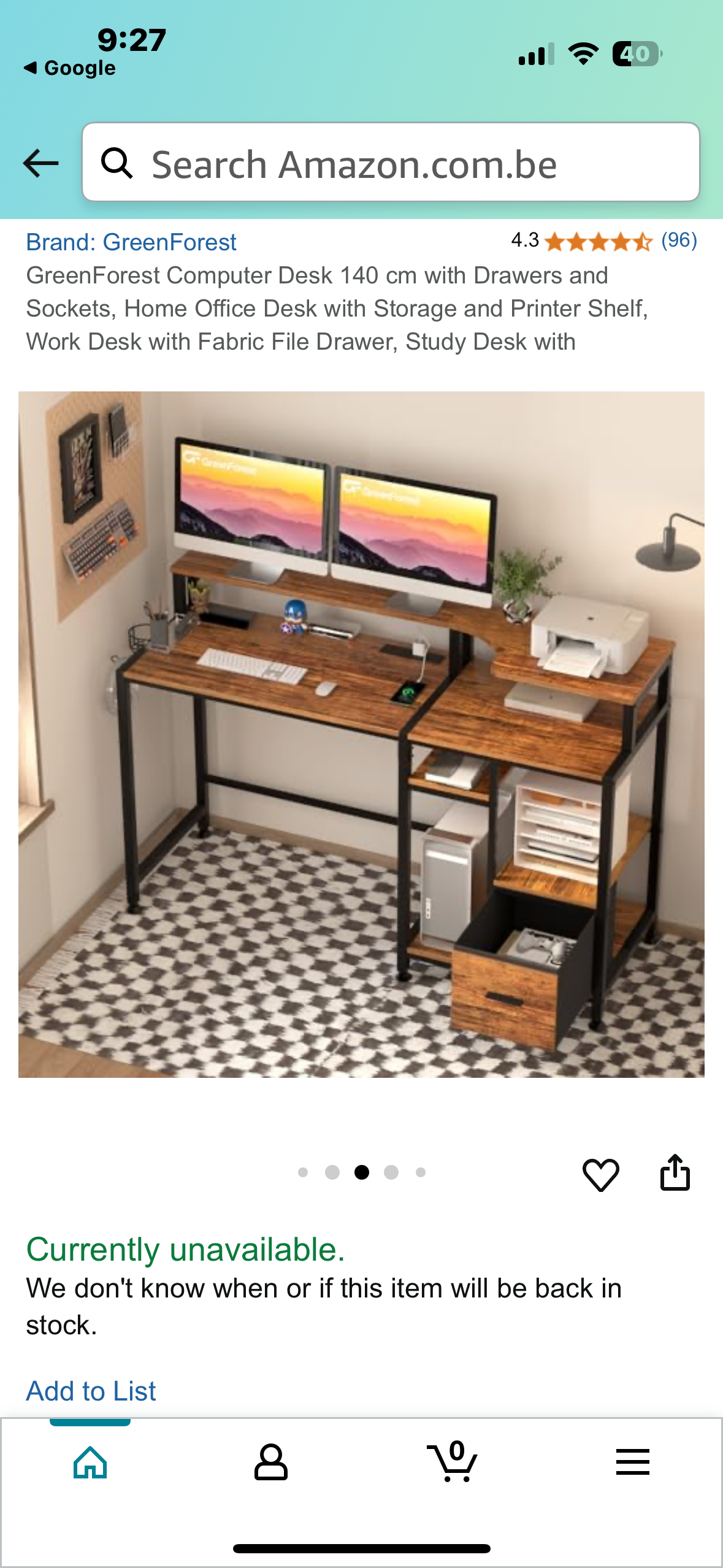 GreenForest Computer Desk 140 cm with Drawers and Sockets, Home Office Desk with Storage and Printer Shelf, Work Desk with Fabric File Drawer, Study Desk with (O444)