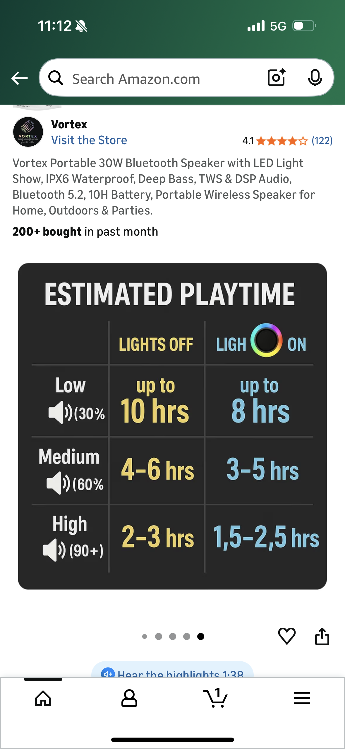 Vortex Portable 30W Bluetooth Speaker with LED Light Show, IPX6 Waterproof, Deep Bass, TWS & DSP Audio, Bluetooth 5.2, 10H Battery, Portable Wireless Speaker for Home, Outdoors & Parties