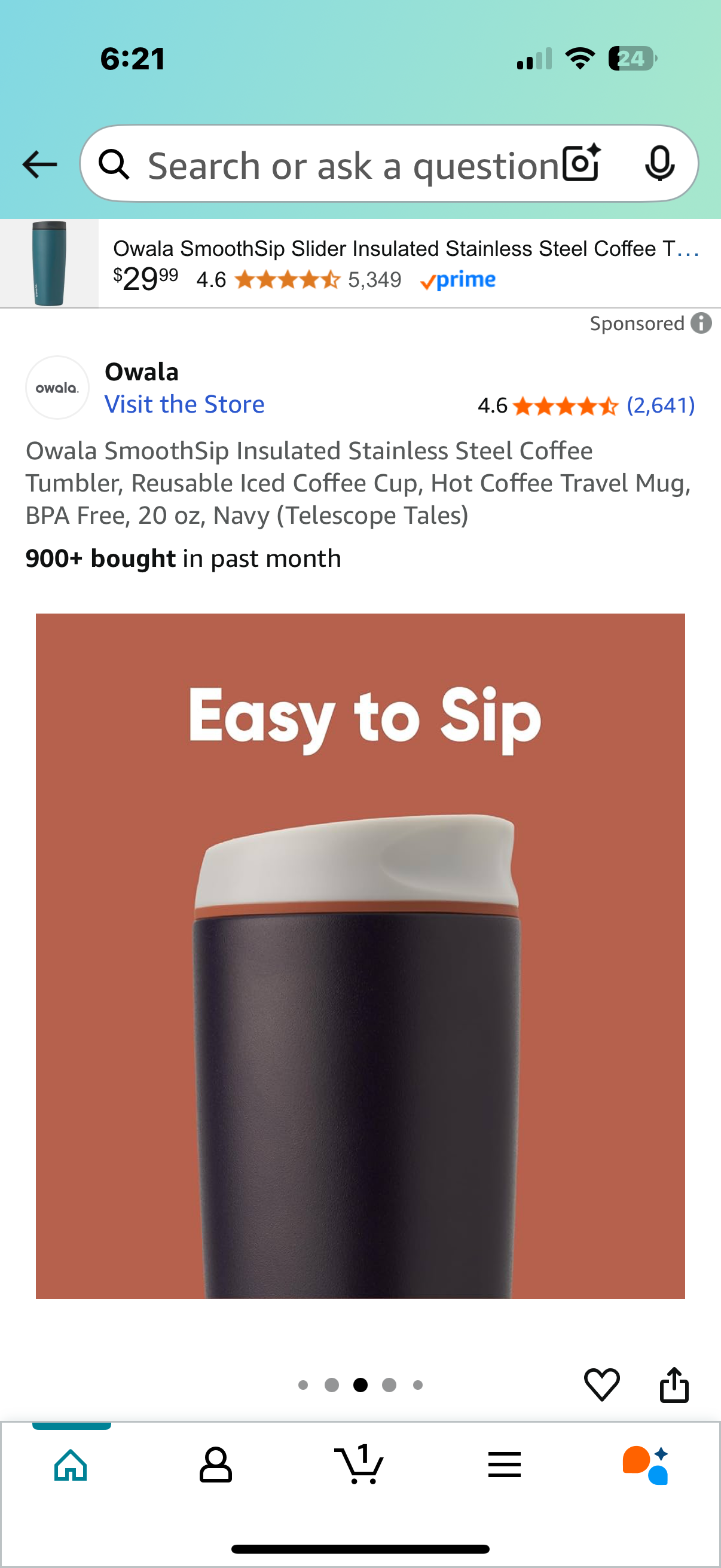 Owala SmoothSip Insulated Stainless Steel Coffee Tumbler, Reusable Iced Coffee Cup, Hot Coffee Travel Mug, BPA Free, 20 oz