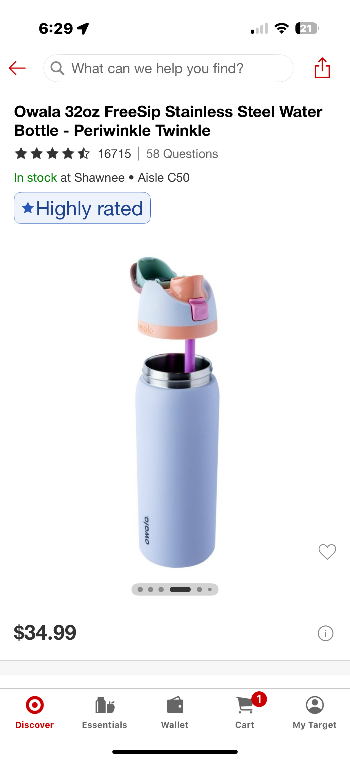 Owala 32oz FreeSip Stainless Steel Water Bottle - Periwinkle Twinkle