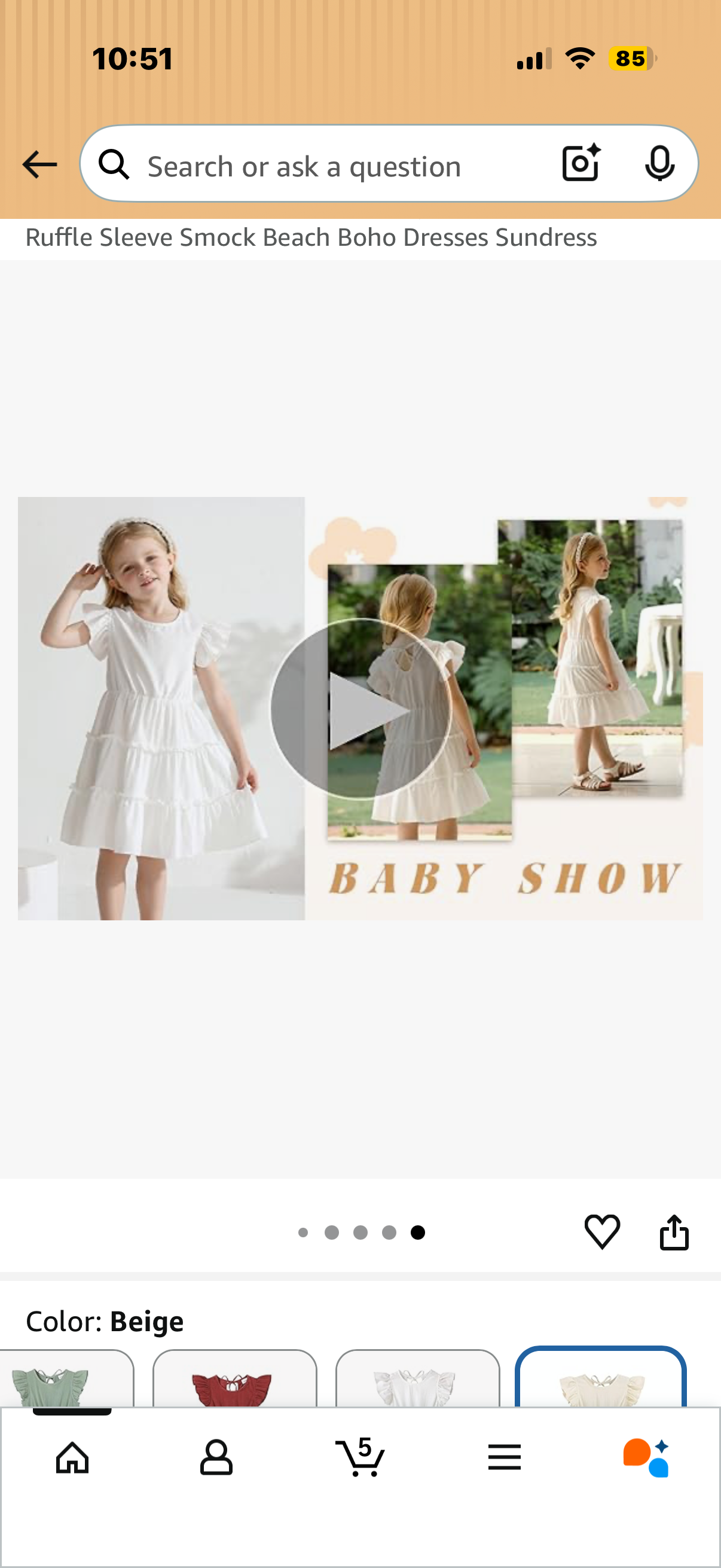 YOUNGER TREE Toddler Dress Baby Girl Summer Clothes Ruffle Sleeve Smock Beach Boho Dresses Sundress (Age 4-5 years)