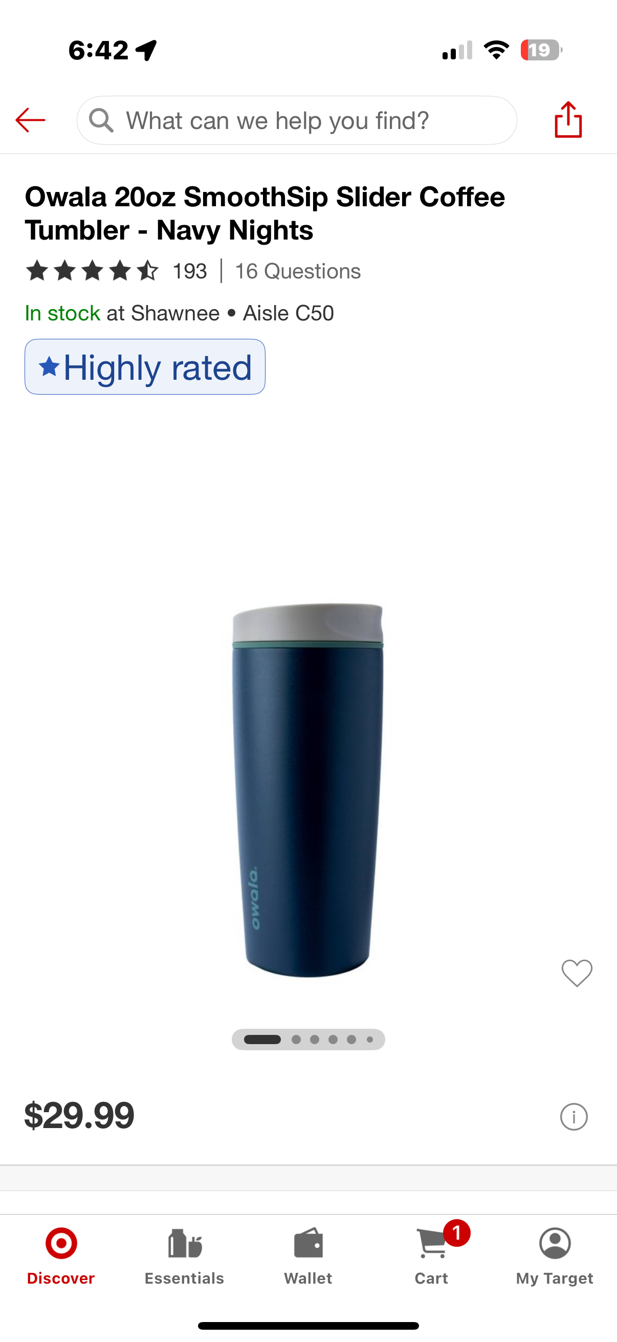 Owala 20oz SmoothSip Slider Coffee Tumbler - Navy Nights
