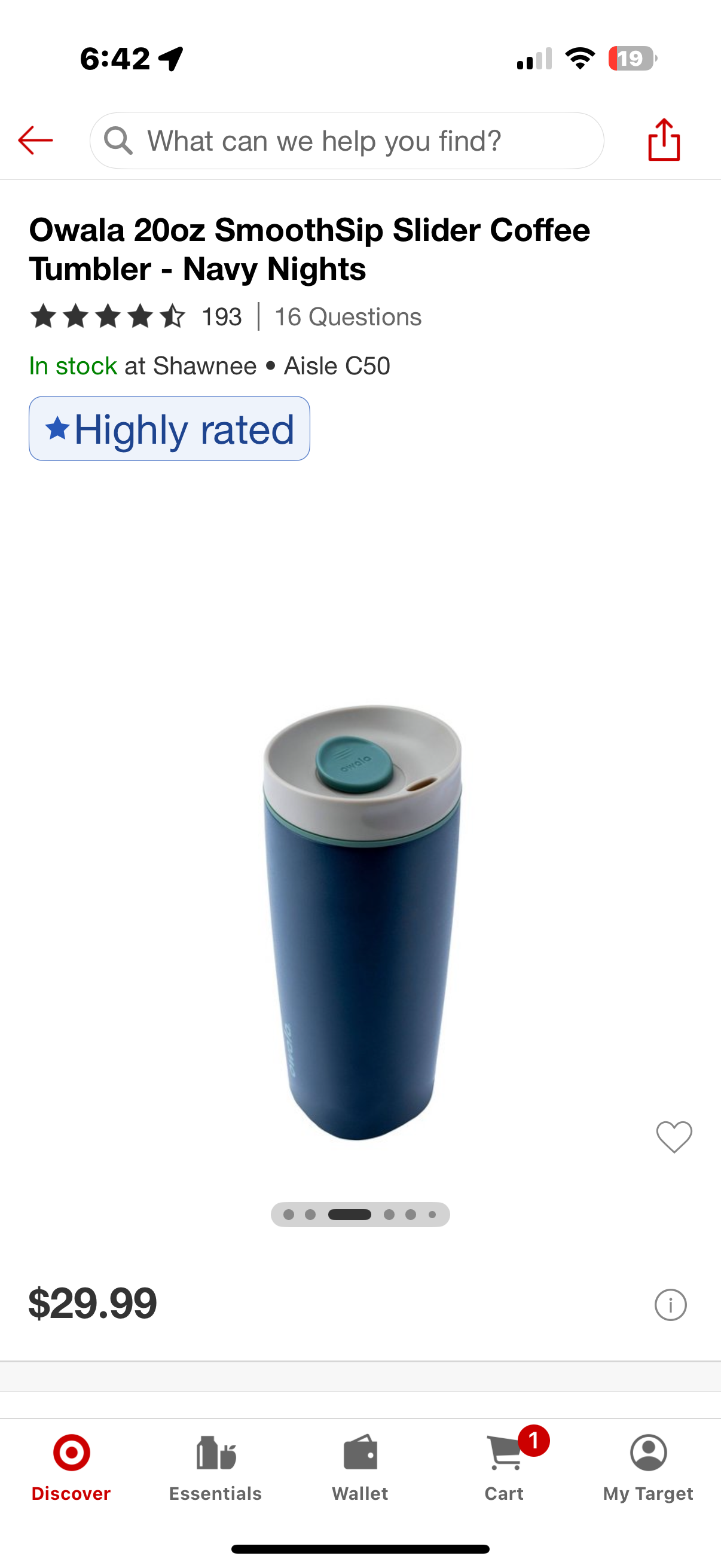 Owala 20oz SmoothSip Slider Coffee Tumbler - Navy Nights