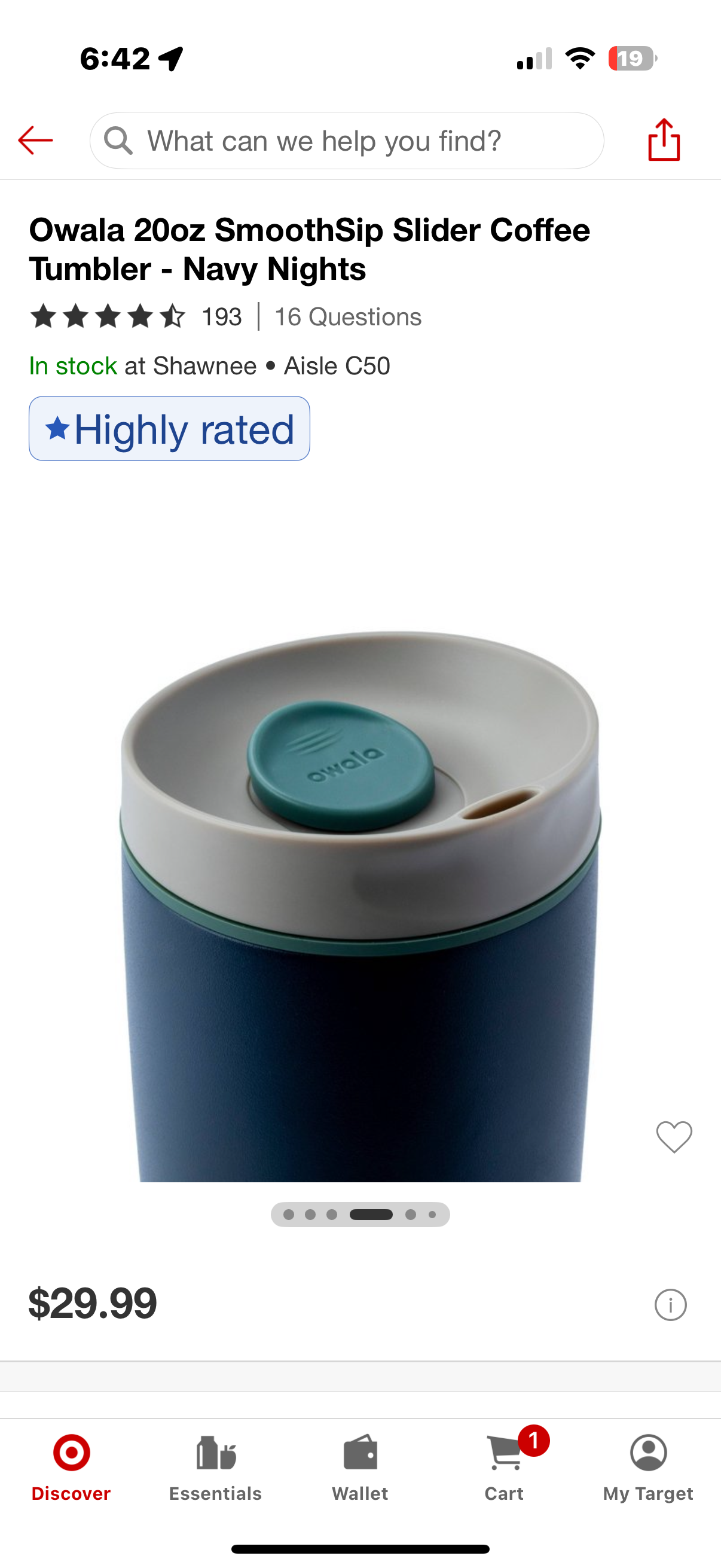 Owala 20oz SmoothSip Slider Coffee Tumbler - Navy Nights