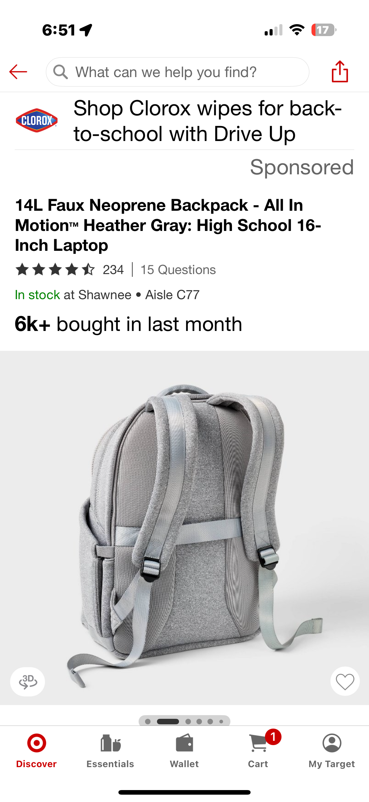 14L Faux Neoprene Backpack - All In Motion™ Heather Gray: High School 16- Inch Laptop