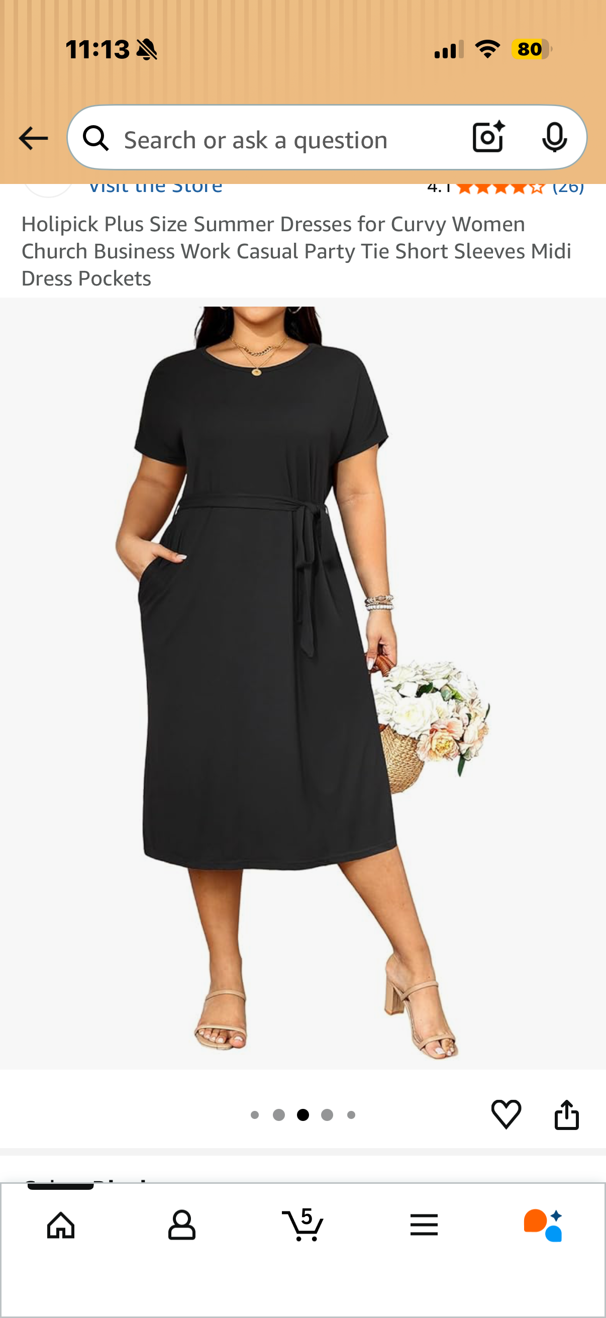 Holipick Plus Size Summer Dresses for Curvy Women Church Business Work Casual Party Tie Short Sleeves Midi Dress Pockets (Size 24W)