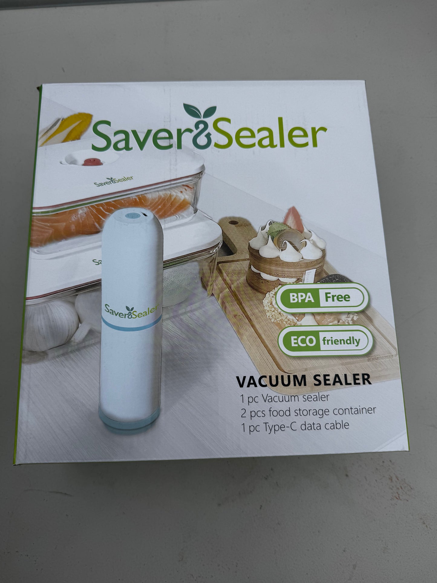 Saver & Sealer Handheld Vacuum Sealer, One Key Pumping, Low Carbon, Built-in Lithium Battery, 2 PCs Food Storage Containers