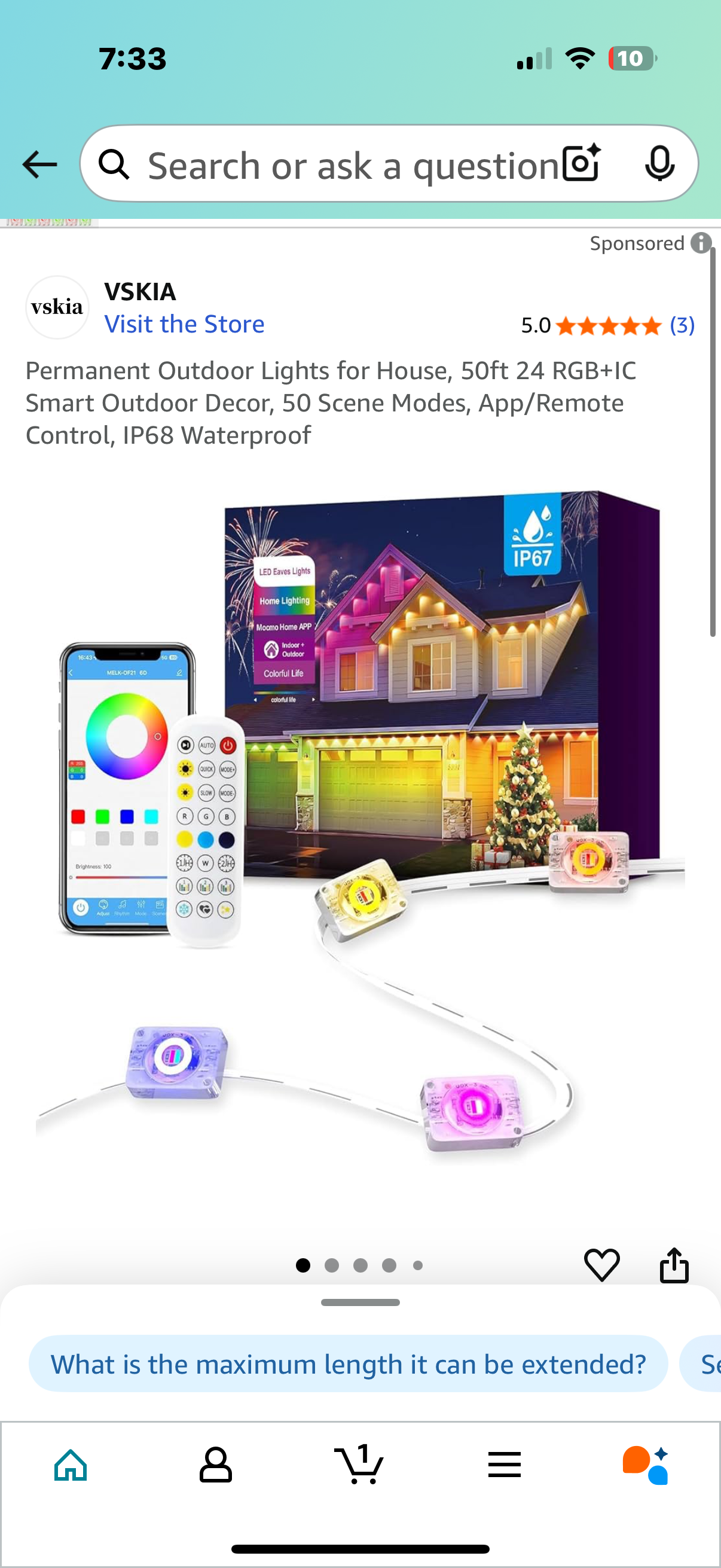 Permanent Outdoor Lights for House, 50ft 24 RGB+IC Smart Outdoor Decor, 50 Scene Modes, App/Remote Control, IP68 Waterproof