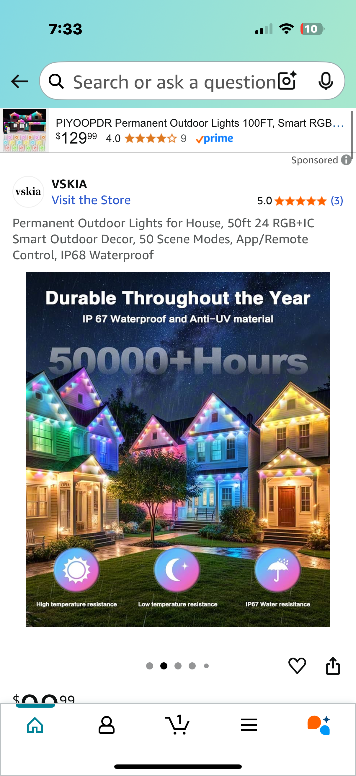 Permanent Outdoor Lights for House, 50ft 24 RGB+IC Smart Outdoor Decor, 50 Scene Modes, App/Remote Control, IP68 Waterproof