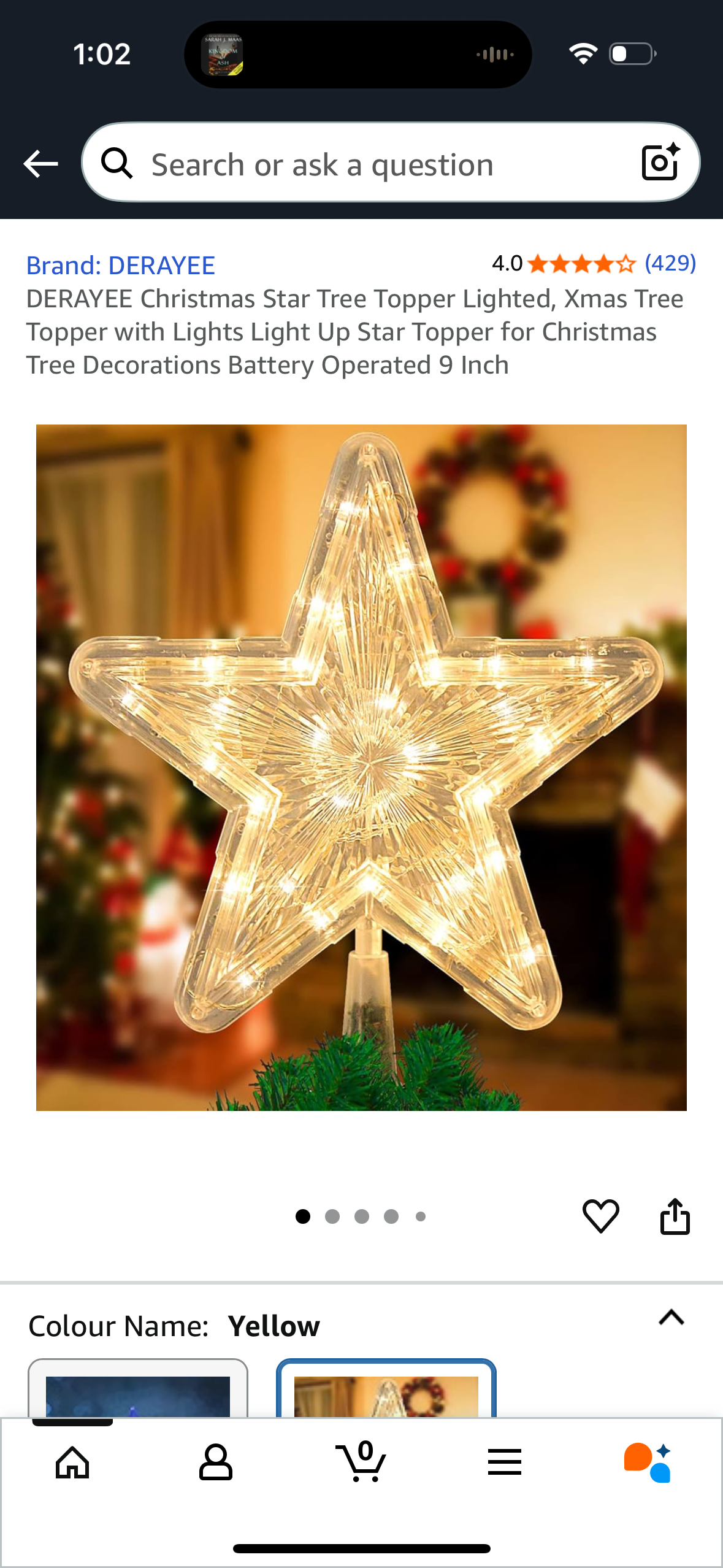 DERAYEE Christmas Star Tree Topper Lighted, Xmas Tree Topper with Lights Light Up Star Topper for Christmas Tree Decorations Battery Operated 9 Inch