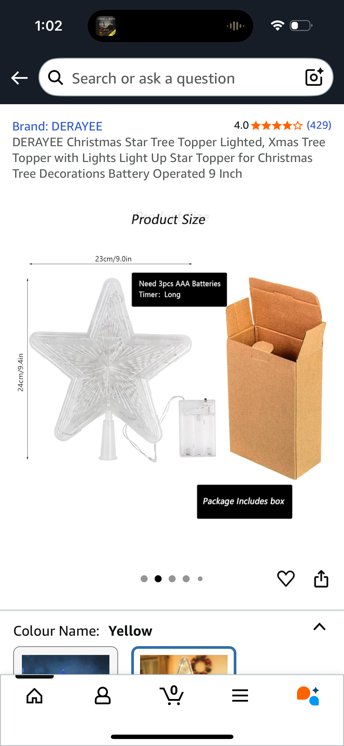 DERAYEE Christmas Star Tree Topper Lighted, Xmas Tree Topper with Lights Light Up Star Topper for Christmas Tree Decorations Battery Operated 9 Inch