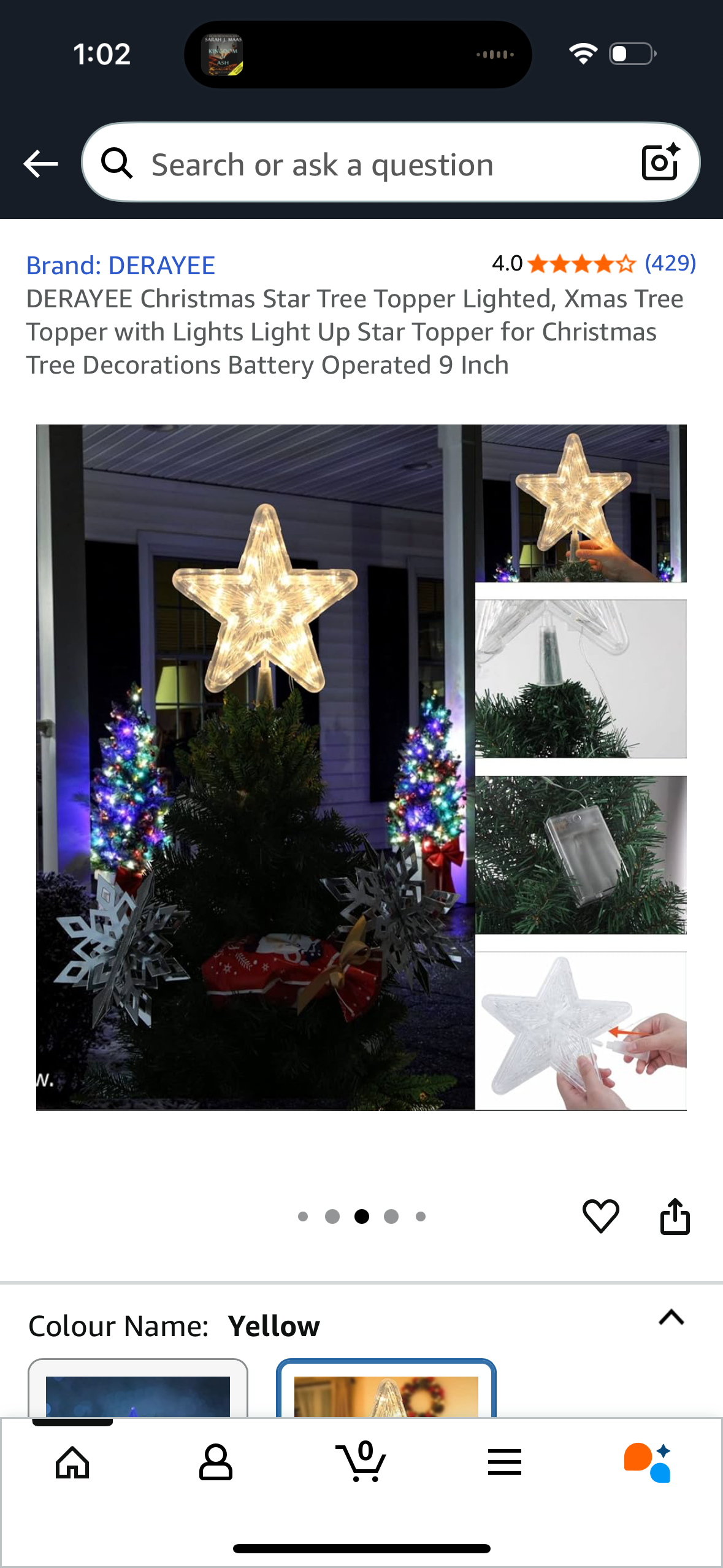 DERAYEE Christmas Star Tree Topper Lighted, Xmas Tree Topper with Lights Light Up Star Topper for Christmas Tree Decorations Battery Operated 9 Inch