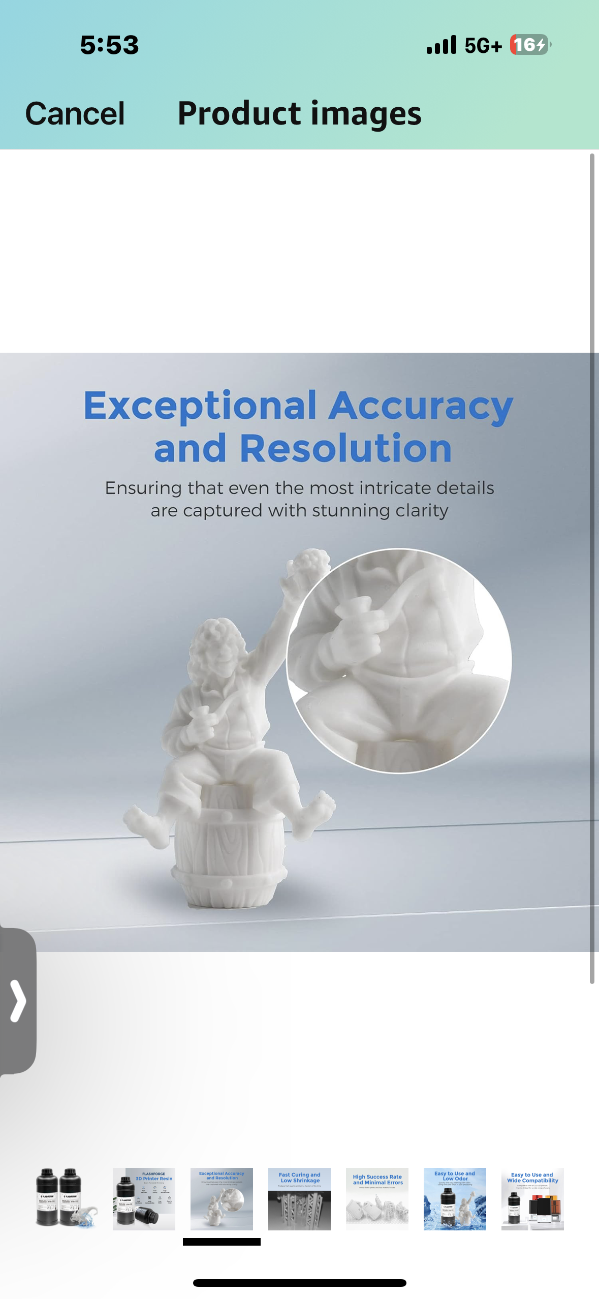 FLASHFORGE 3D Printer Resin, LCD UV-Fast-Curing Resin 405nm Standard Photopolymer Resin for LCD 3D Printing with High Precision Printing, Low Odor (Water-Washable-White, 2000G