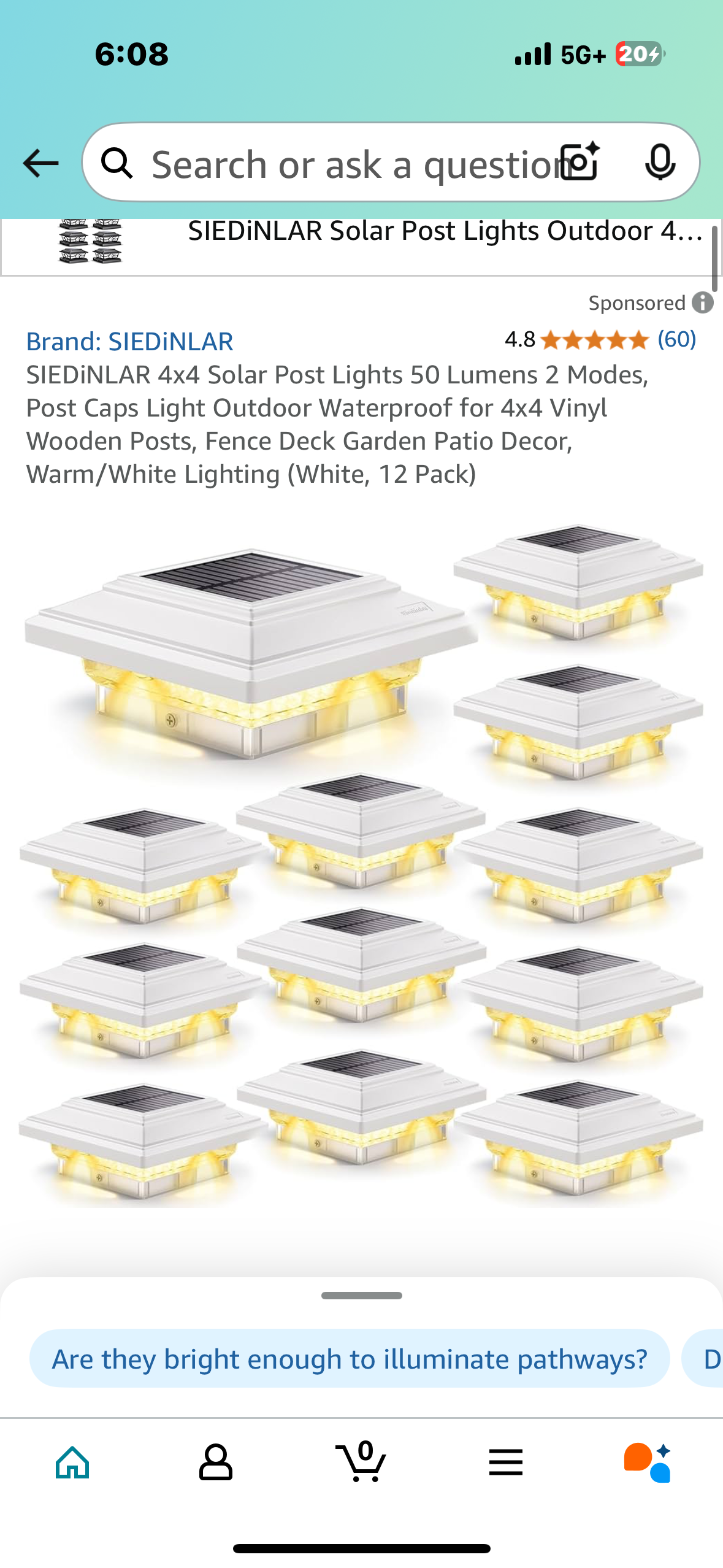 SIEDiNLAR 4x4 Solar Post Lights 50 Lumens 2 Modes, Post Caps Light Outdoor Waterproof for 4x4 Vinyl Wooden Posts, Fence Deck Garden Patio Decor, Warm/White Lighting (White, 12 Pack