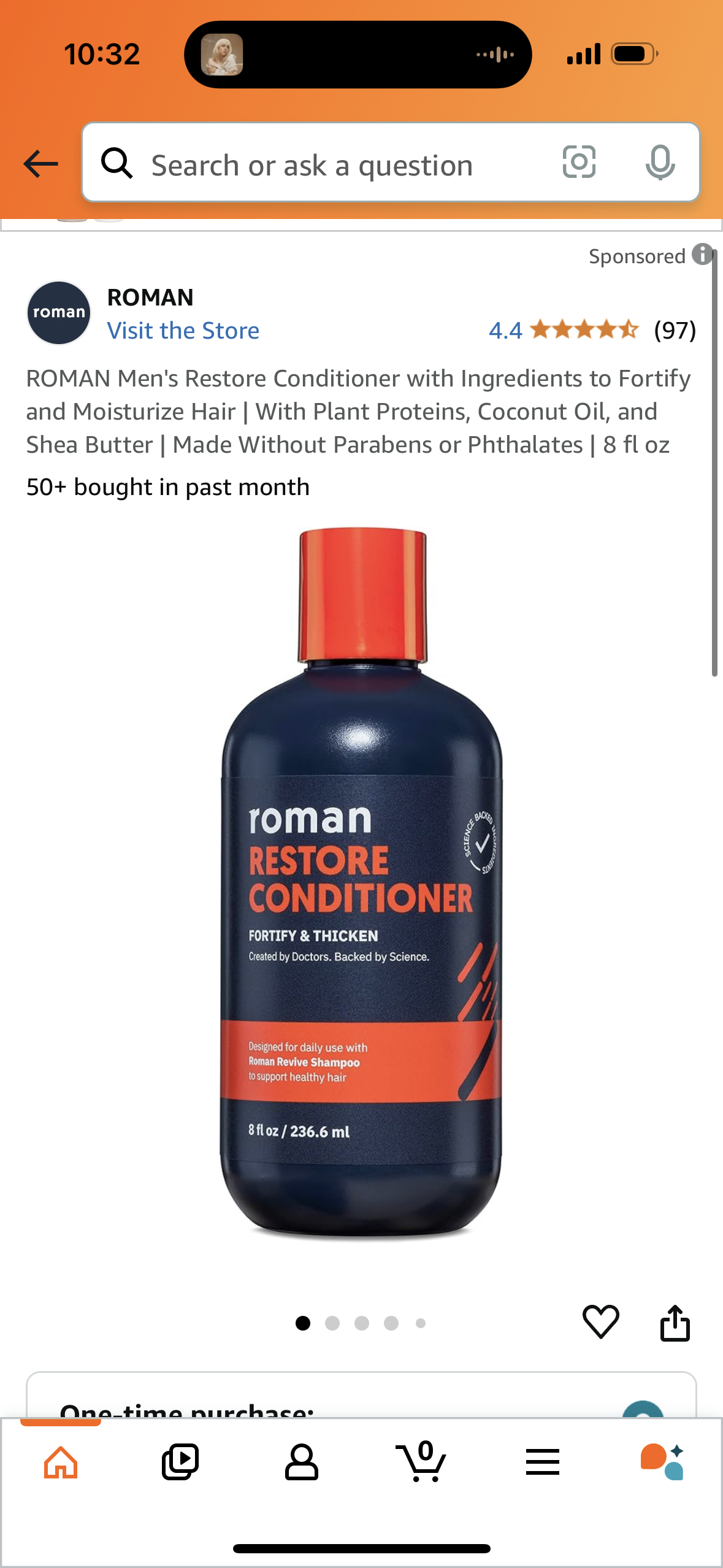 ROMAN Men's Restore Conditioner with Ingredients to Fortify and Moisturize Hair | With Plant Proteins, Coconut Oil, and Shea Butter | Made Without Parabens or Phthalates | 8 fl oz