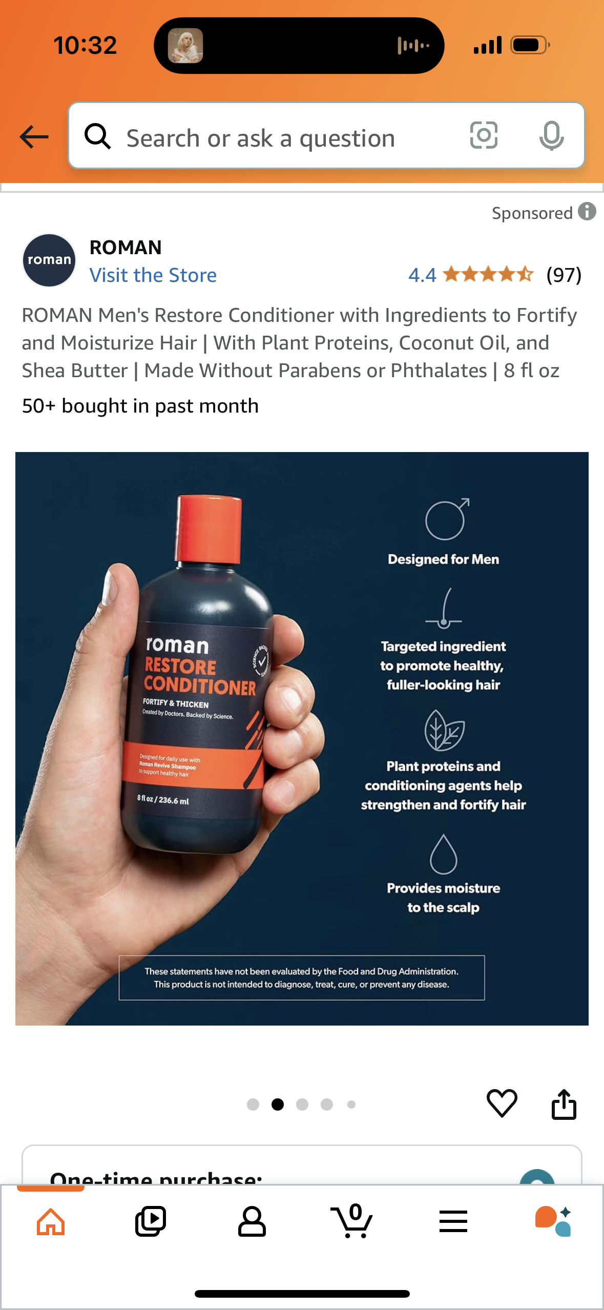 Men's Restore Conditioner with Ingredients to Fortify and Moisturize Hair | With Plant Proteins, Coconut Oil, and Shea Butter | Made Without Parabens or Phthalates | 8 fl oz